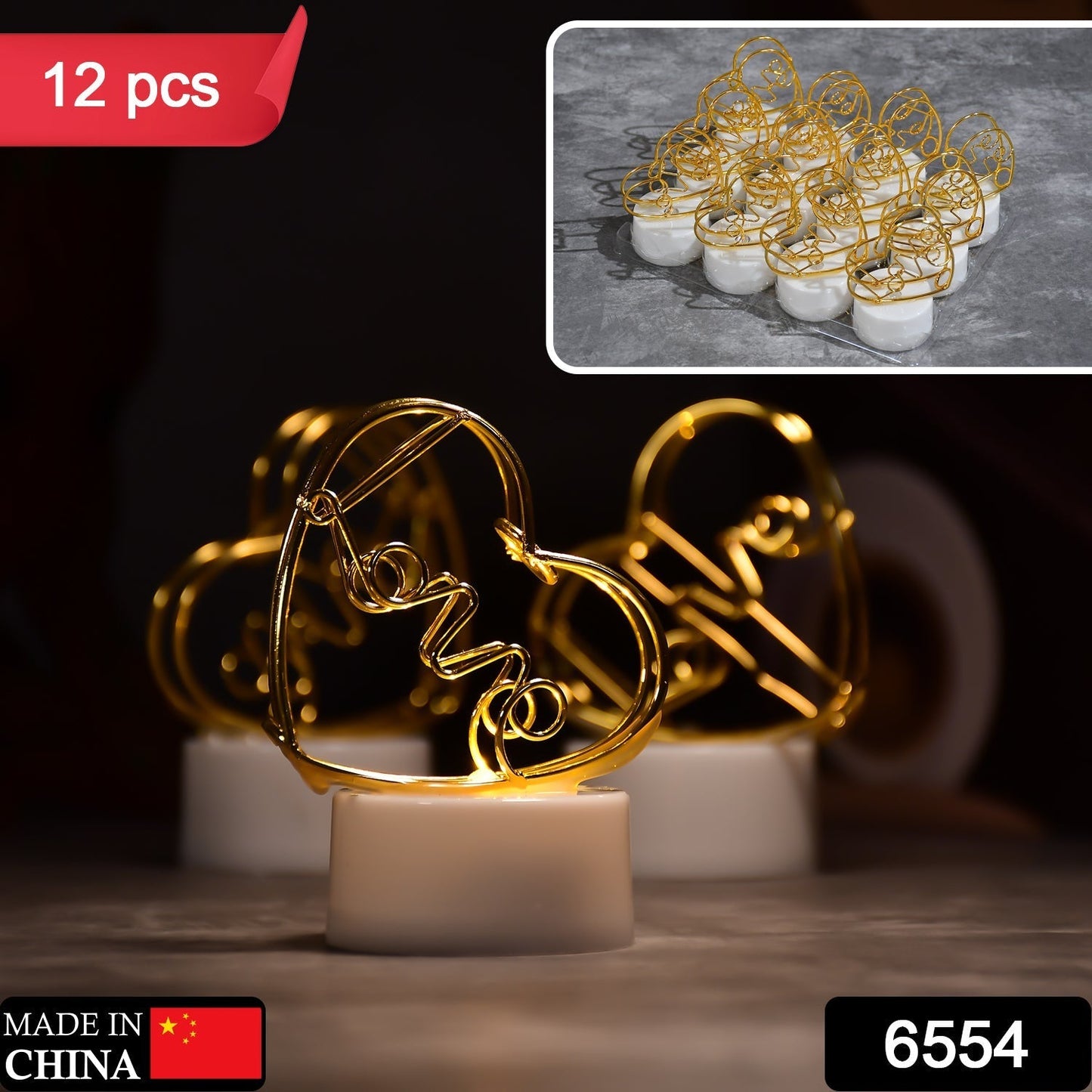 Set of 12 Multicolor Flameless Heart Candles for Decoration