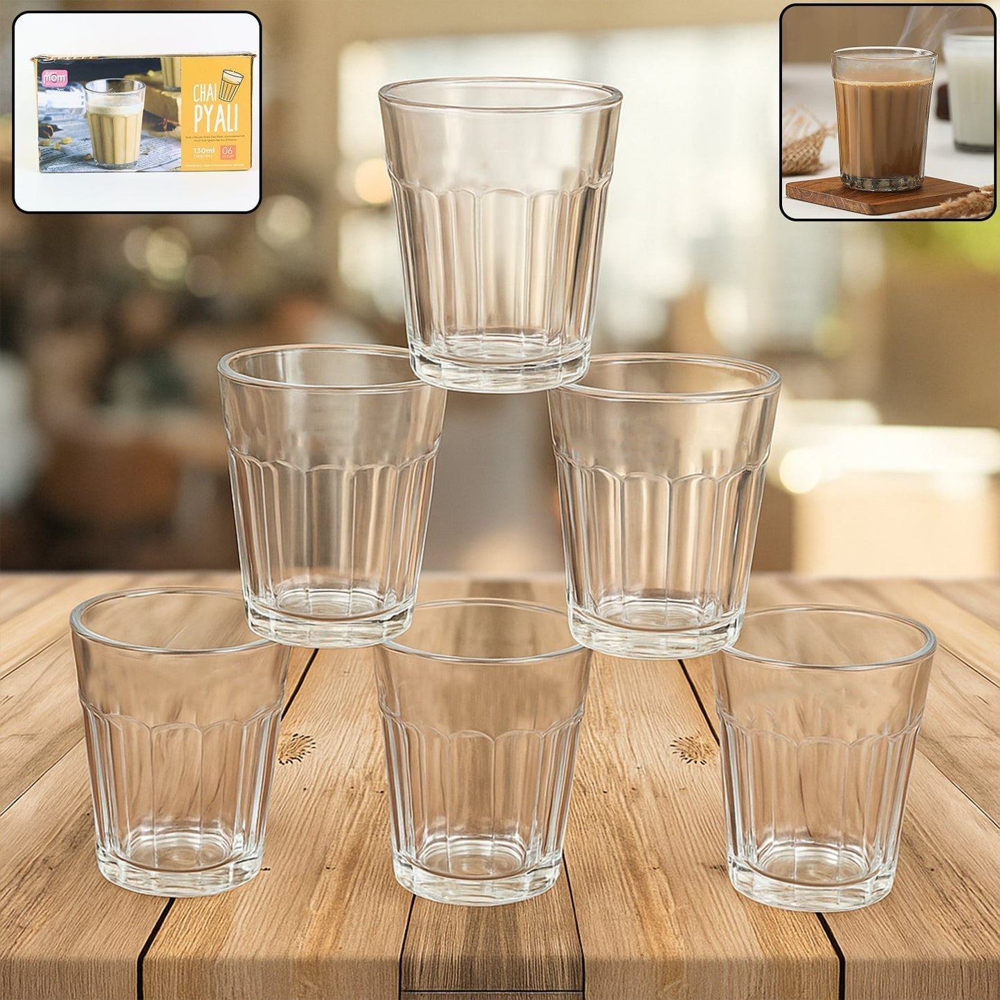 Supermom Plastic Chai Pyali Transparent Tea Glass Set (130ML / 6 Pc)