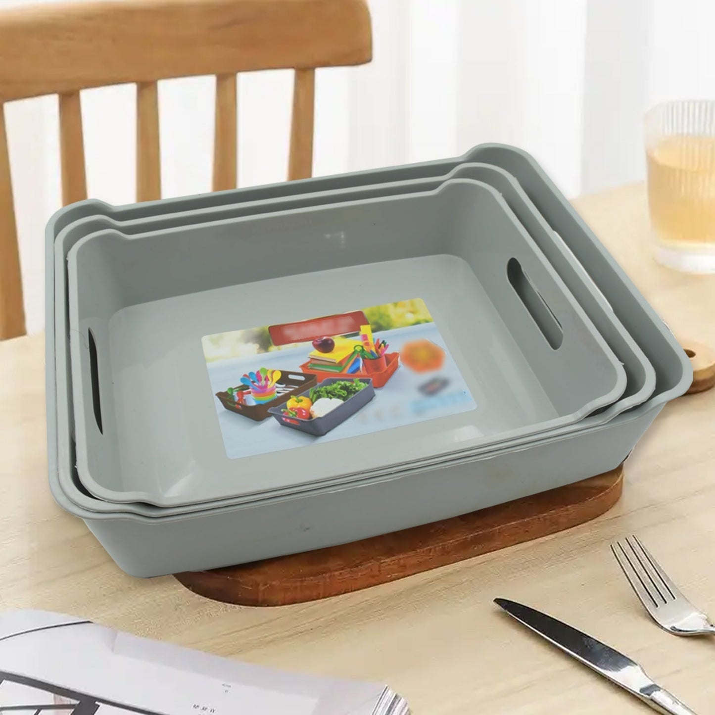 Multipurpose Organising & Storage Plastic Tray, Fruit & Vegetable/ Multi Purpose Tray, Organizer for Kitchen, Countertop, Cabinet, Bathroom Plastic Storage Basket For Store Fruits, Vegetables, Magazines, Cosmetics, Stationary Set of 3