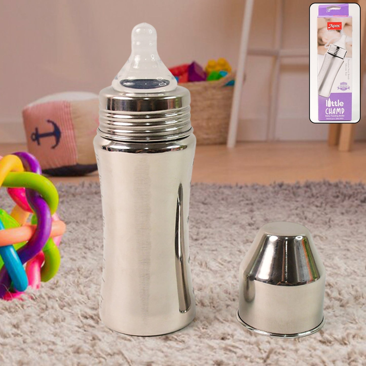 Apex Stainless Steel Little Champ Baby Feeding Bottle (250 ml)