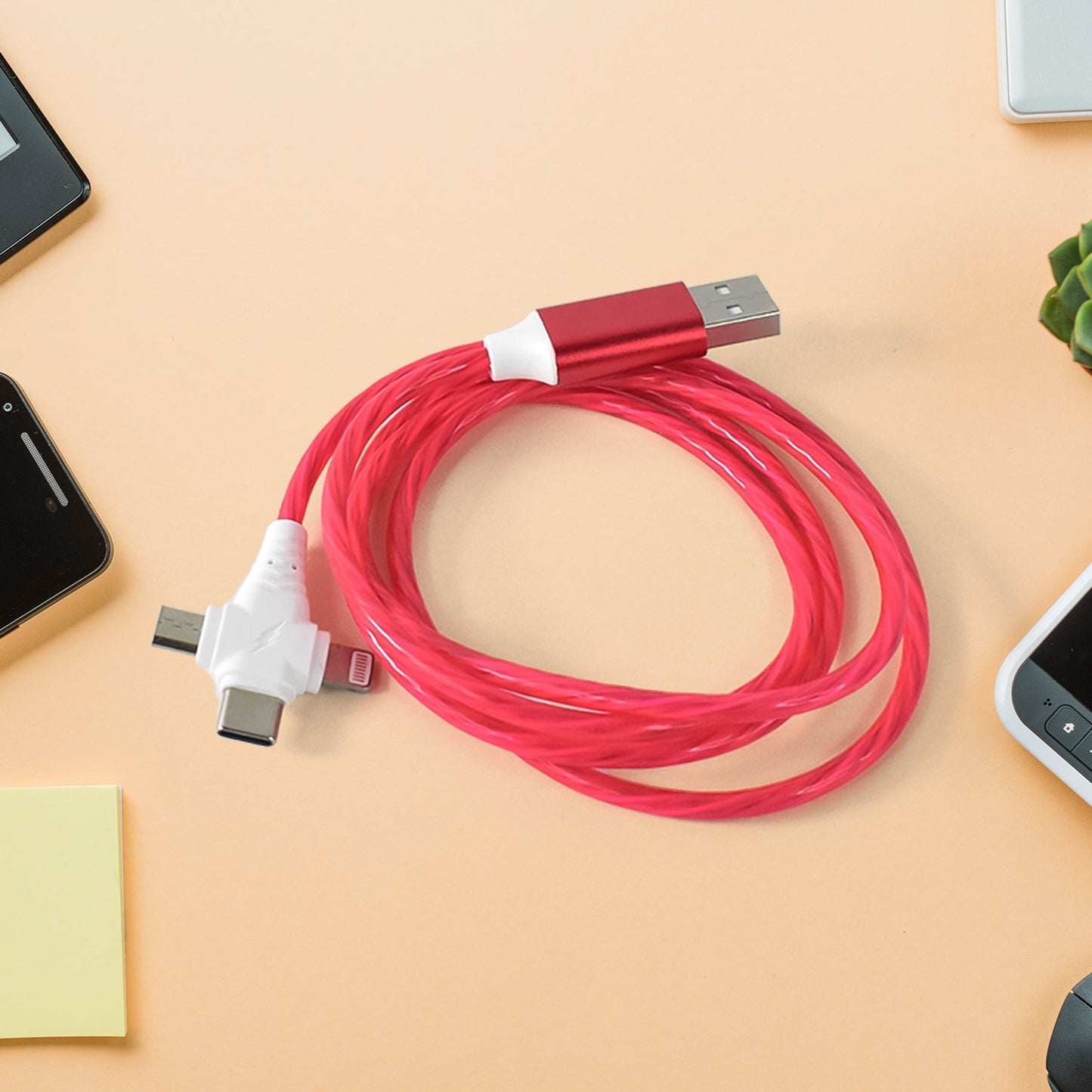 3 in 1 Charging Cable Light Up Fast Charger Lighting Cable (Mix Color)