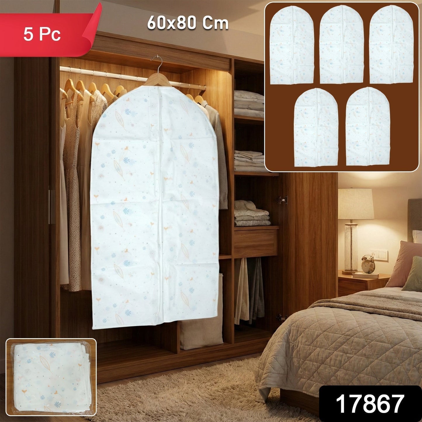 Premium Wardrobe Garment Cover Set (60 ? 80 cm, Pack of 5)