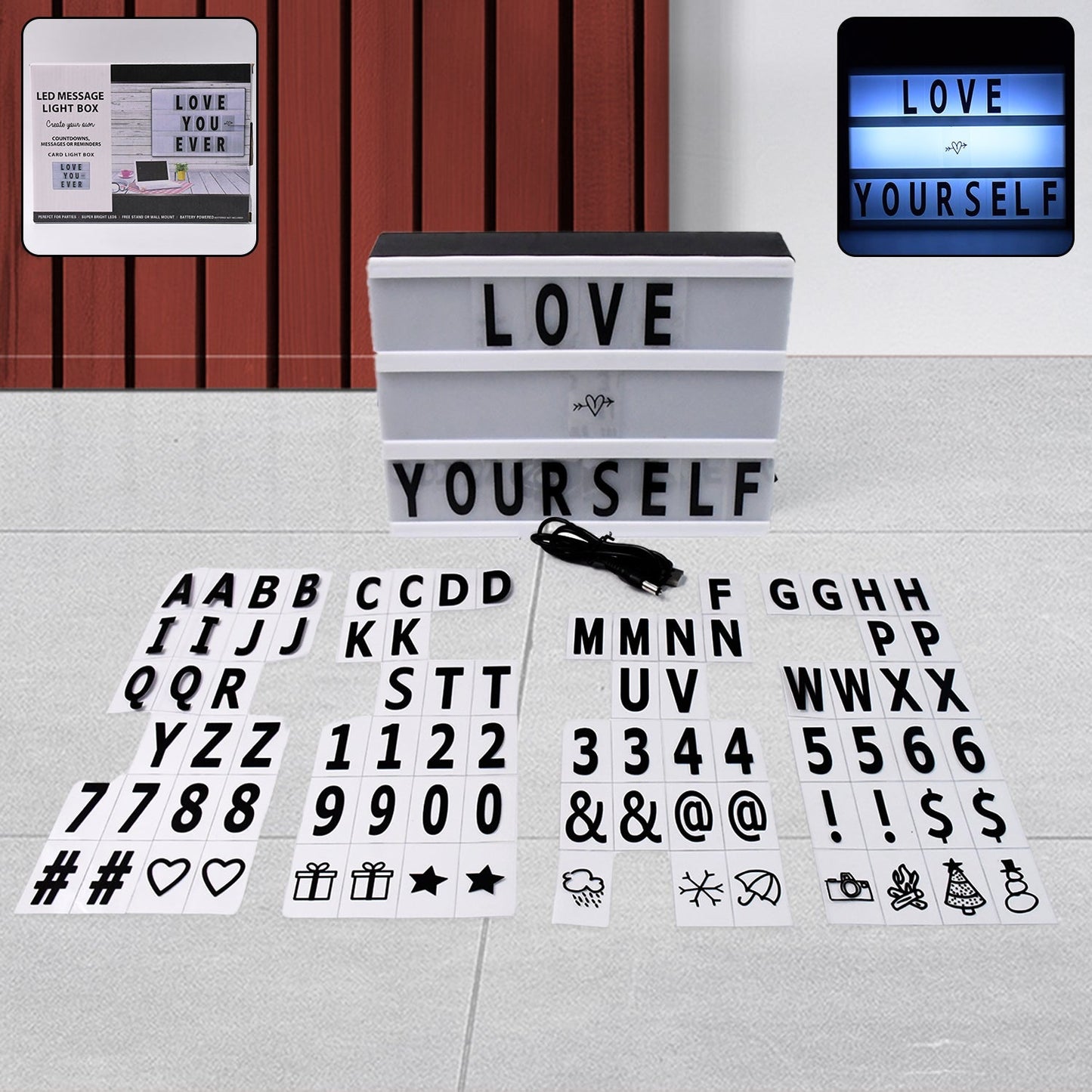 Black Mini A6 Magnetic Cinematic Light Box with 82 Characters and 10 Emojis (1 Set)