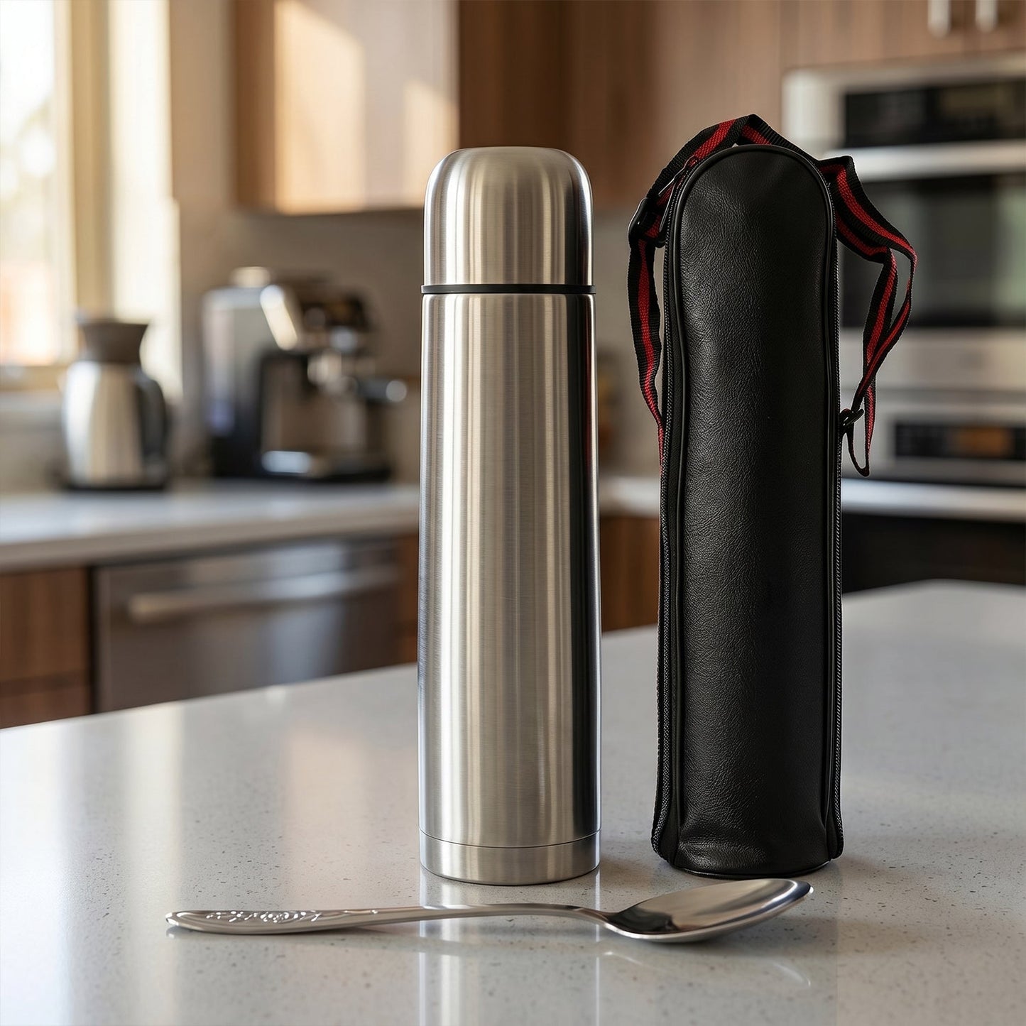Premium Stainless Steel Vacuum Flask With Spoon(1000 ML)