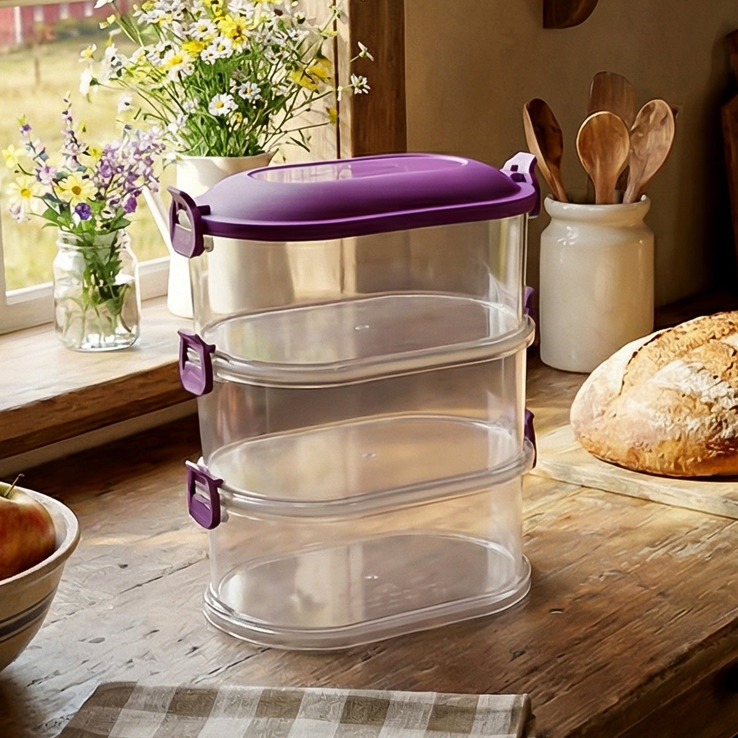 3 Layer Stackable Airtight Food Storage Container Set (1 Set)
