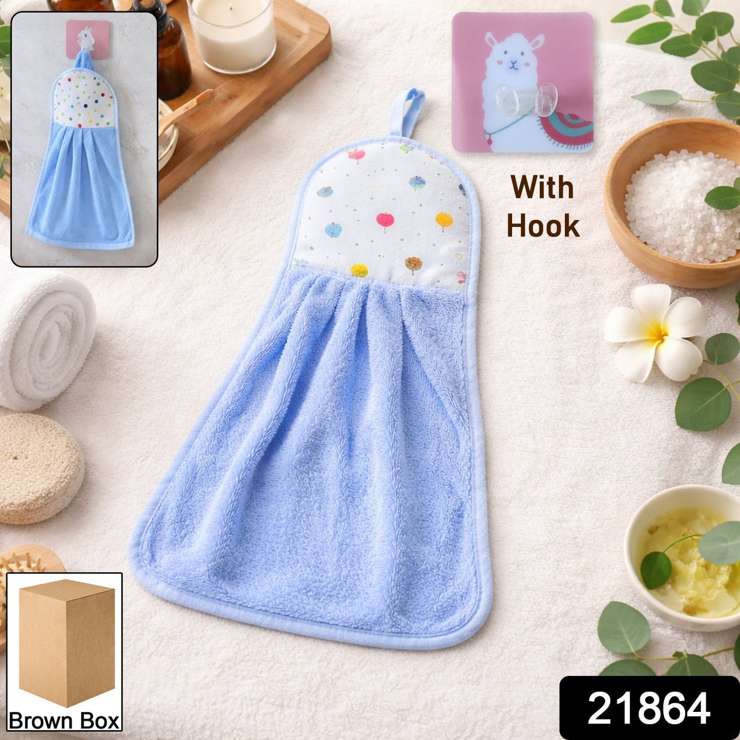 Soft Hanging Hand Towel with Self Adhesive Wall Hook Combo