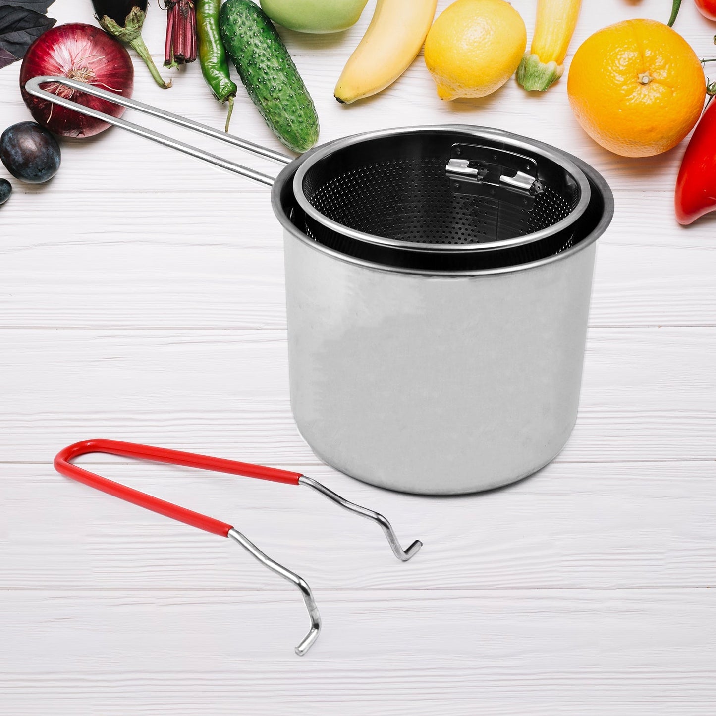 Small Deep Frying Pot With Strainer Basket (2 Pc Set / 1200 ML))