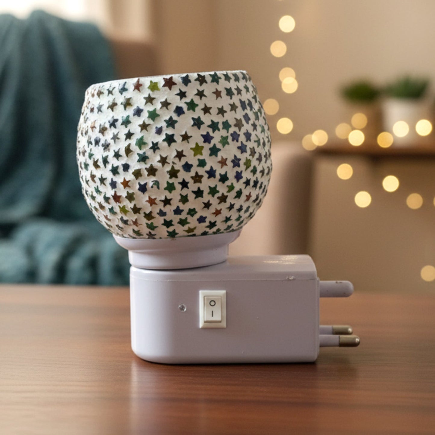 Decorative Star Pattern Mosaic Glass Plug-In Night Lamp (1 Pc)