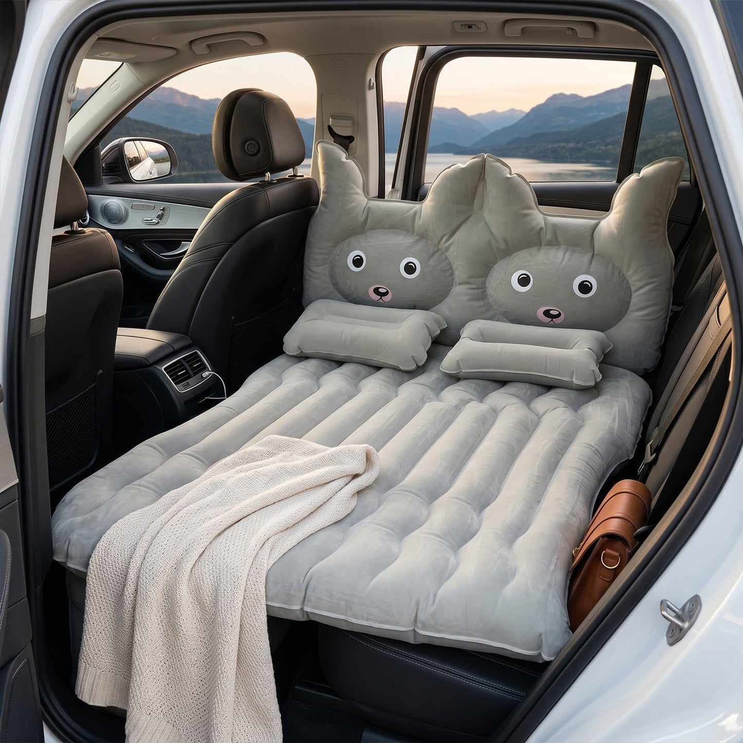 Car Air Mattress Bed Set with Inflatable Cushions and Pump -1 Set (Mix Design)
