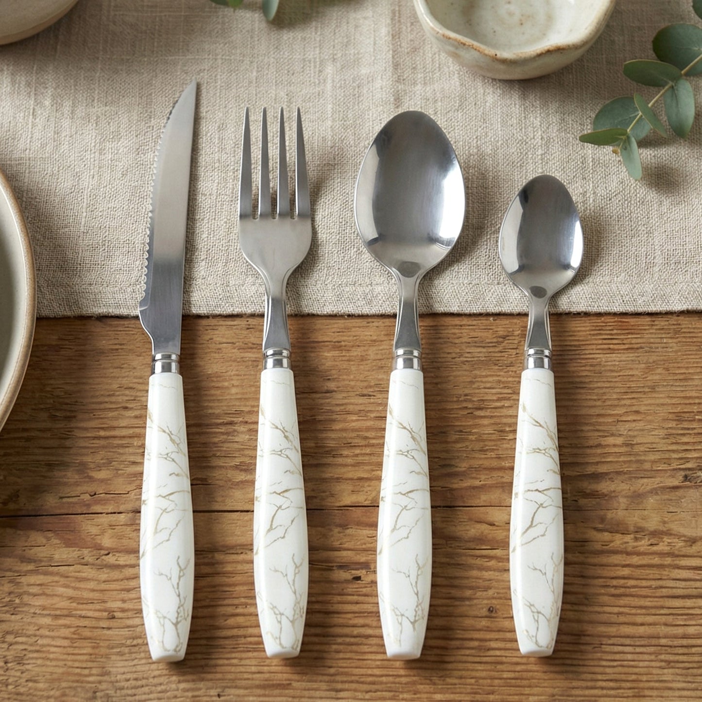 Stainless Steel Cutlery Set with Marble Design Handle (4 Pc Set)