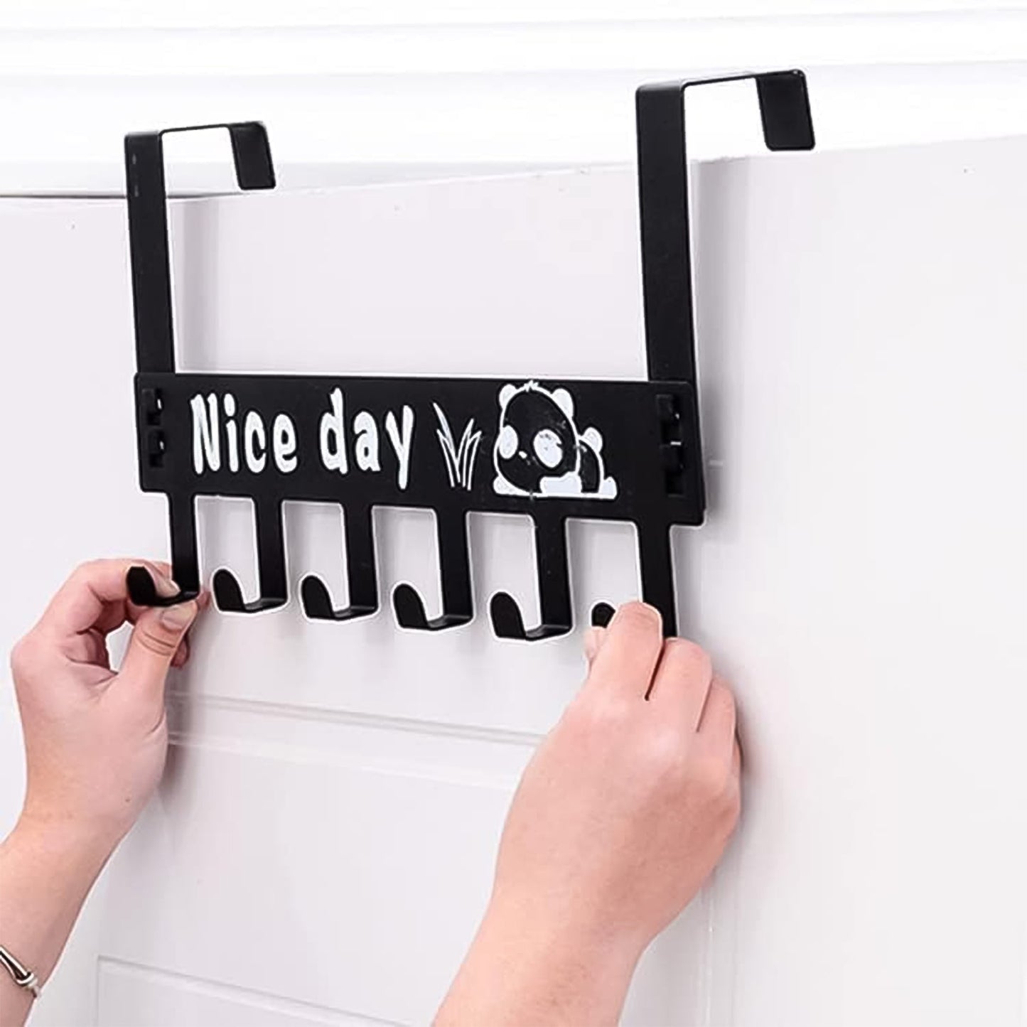 Heavy-Duty Carbon Steel Door Hook Hanger Rack (2 pc / 6 Hook / Black)