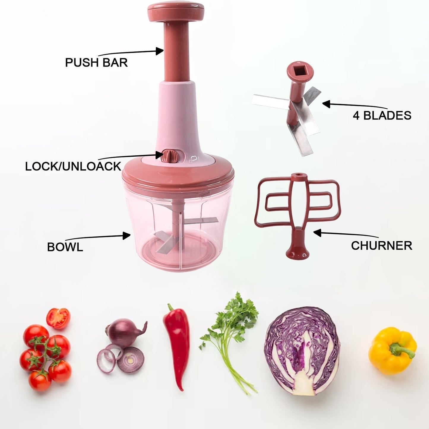 Apex Quba Push Chopper with Stainless Steel Blades (1000ml)