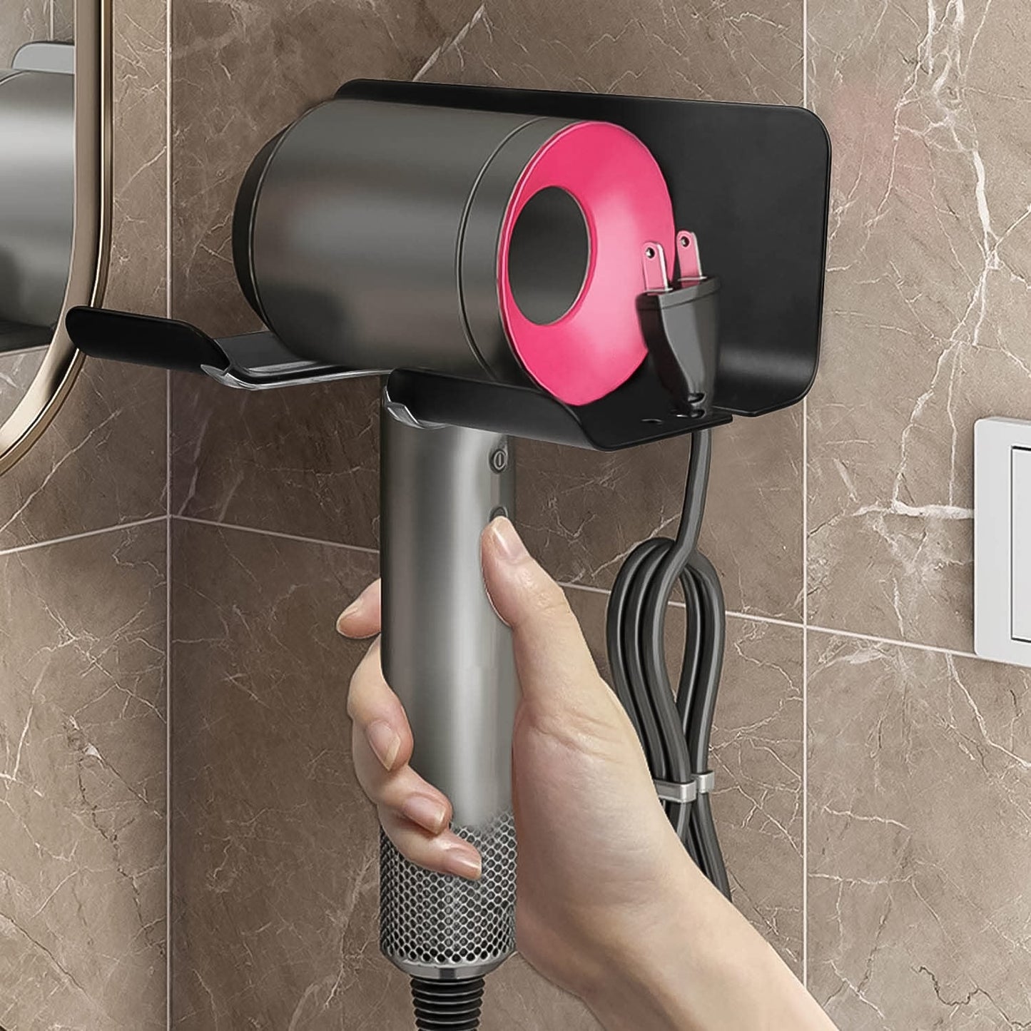 Hair Dryer Holder Wall Mounted Space Plastic Drill Blow Dryer Organizer Rack for Hair Tool Bedroom Bathroom