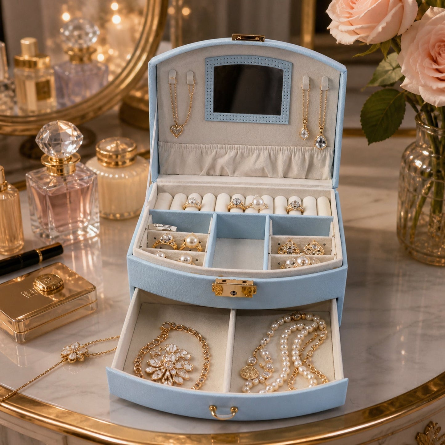 Premium Multi Layer Jewelry Storage Box with Mirror (1 Set)