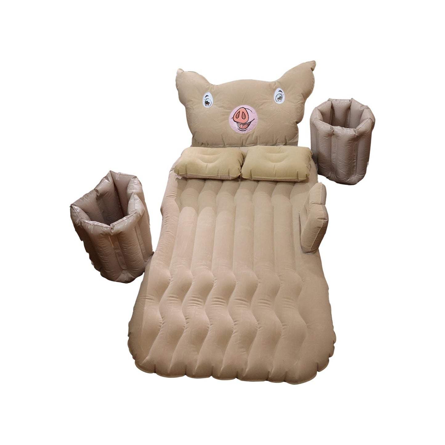 Car Air Mattress Bed Set – Cartoon Pig Design Inflatable Travel Bed with Pillows
