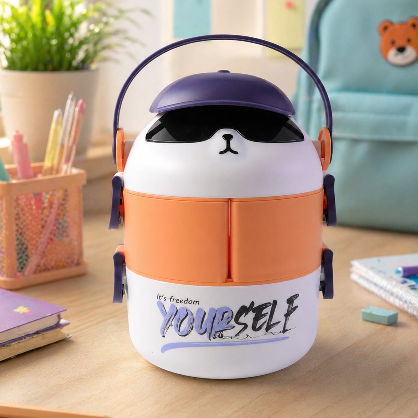 Cute Cartoon Double Layer Lunch Box (1 Pc)