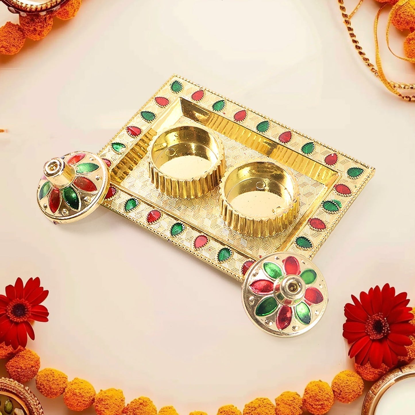 Rakasha Bandhan Special Puja Thali, Kumkum Thali Holder, Pooja Return Gift, Indian Housewarming Gifts, Brother / Bhai / Bhabhi / Sister / Family Rakhi for Rakshabandhan, Diwali