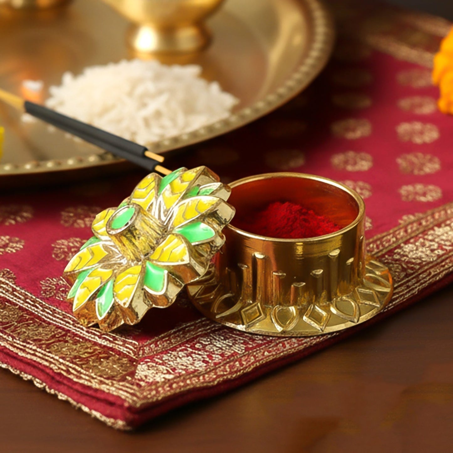 Decorative Kankavati Kumkum Storage Set (10 Pc Set, Mix Design)