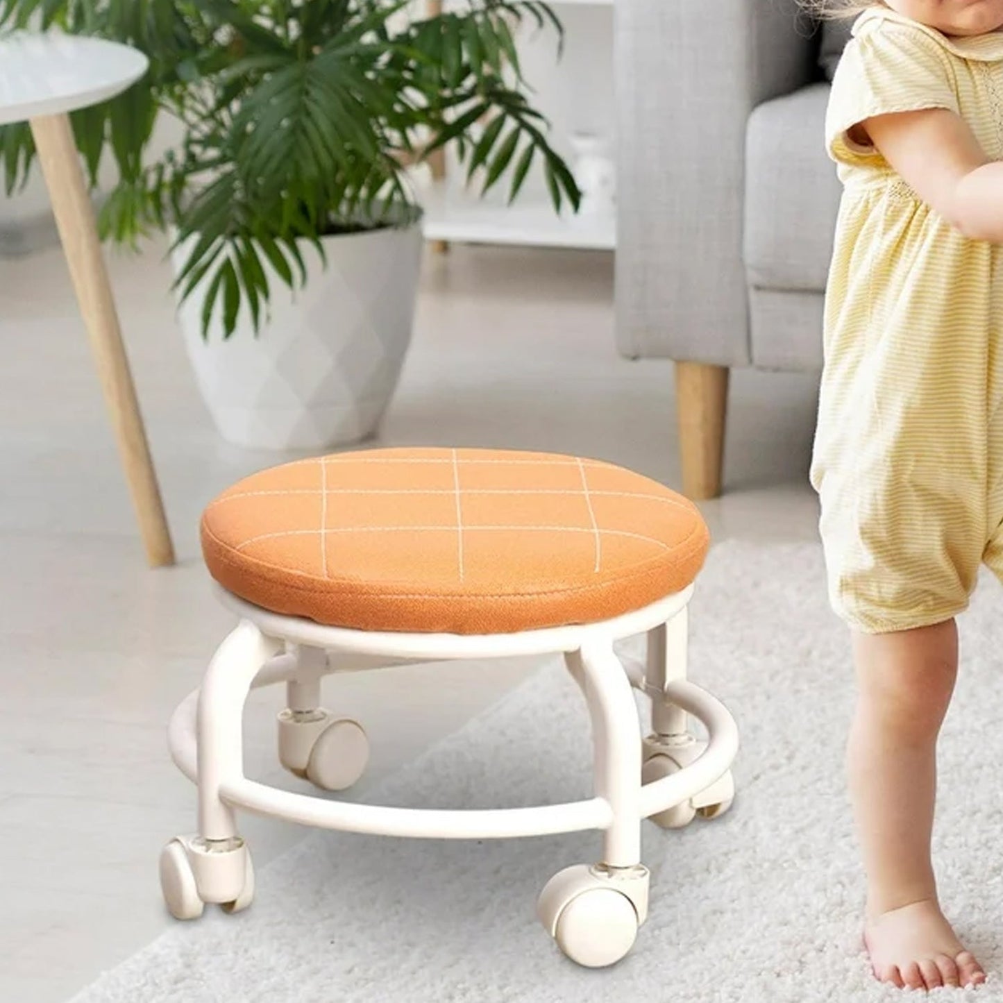 Roller Seat Stool Low Height Rolling Plastic Stool Multifunctional Small Household Movable Mini Stool Pulley Wheel Stool for Garage Home Library (1 Pc)