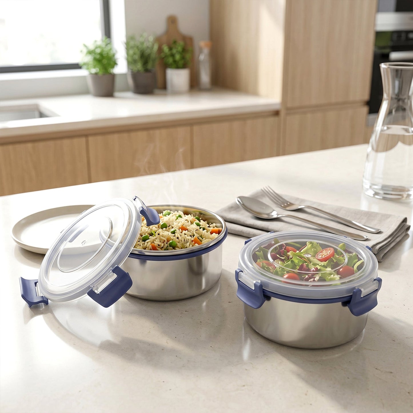 Ganesh Neo Twin 300 Stainless Steel Lunch Box Set (1 Set)