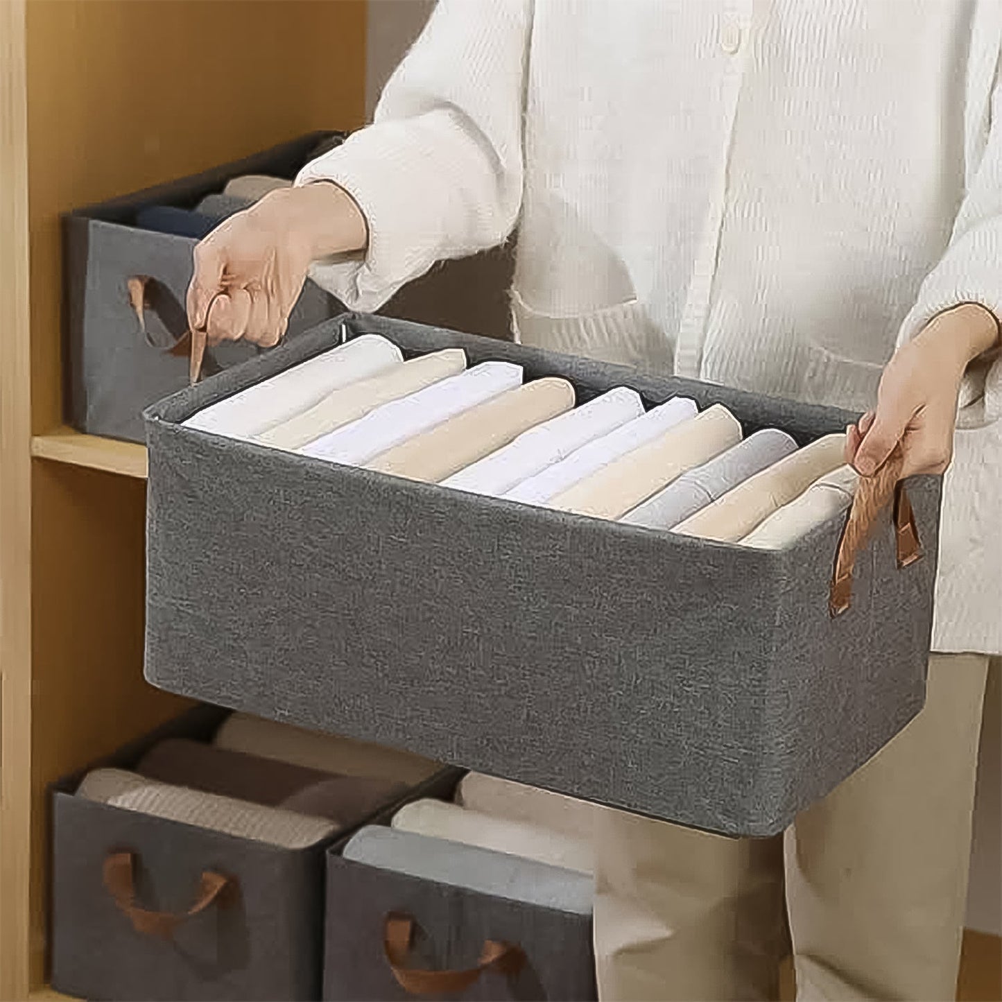 Foldable Cloth Storage Organizer Bag With Handles (46x27Cm\1Pc)