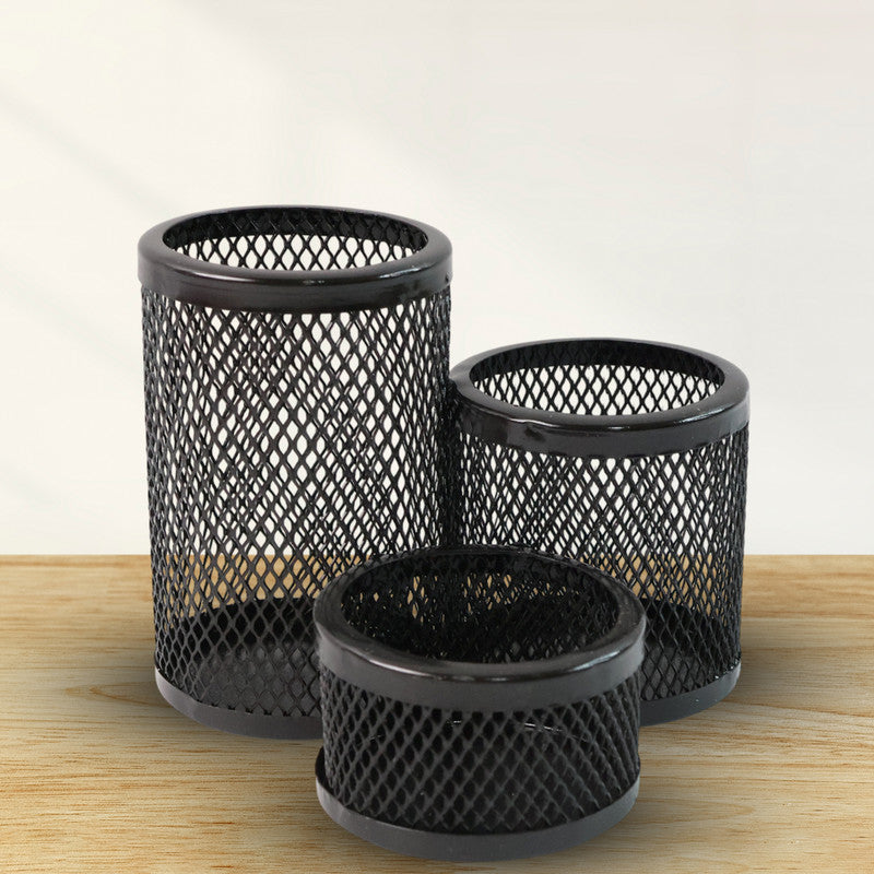 Khyati Trio Metal Mesh Pen Stand – 3-in-1 Round Desk Organizer Set