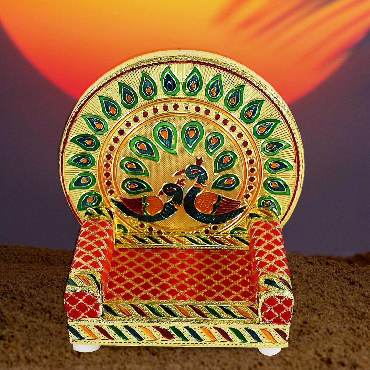 Meenakari Work Laddu Gopal Singhasan / Sihasan for Pooja Mandir Wooden Krishna Ladoo Bal Gopal Sofa Asan, Home Decorative Premium Look Decorative Singhasan Suitable For Home, Office, Restaurant (2 Pc Set)