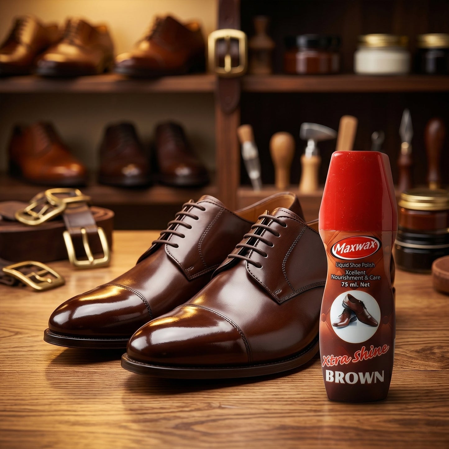 Maxwax Brown Liquid Shoe Polish (1 Pc, 75 ML)