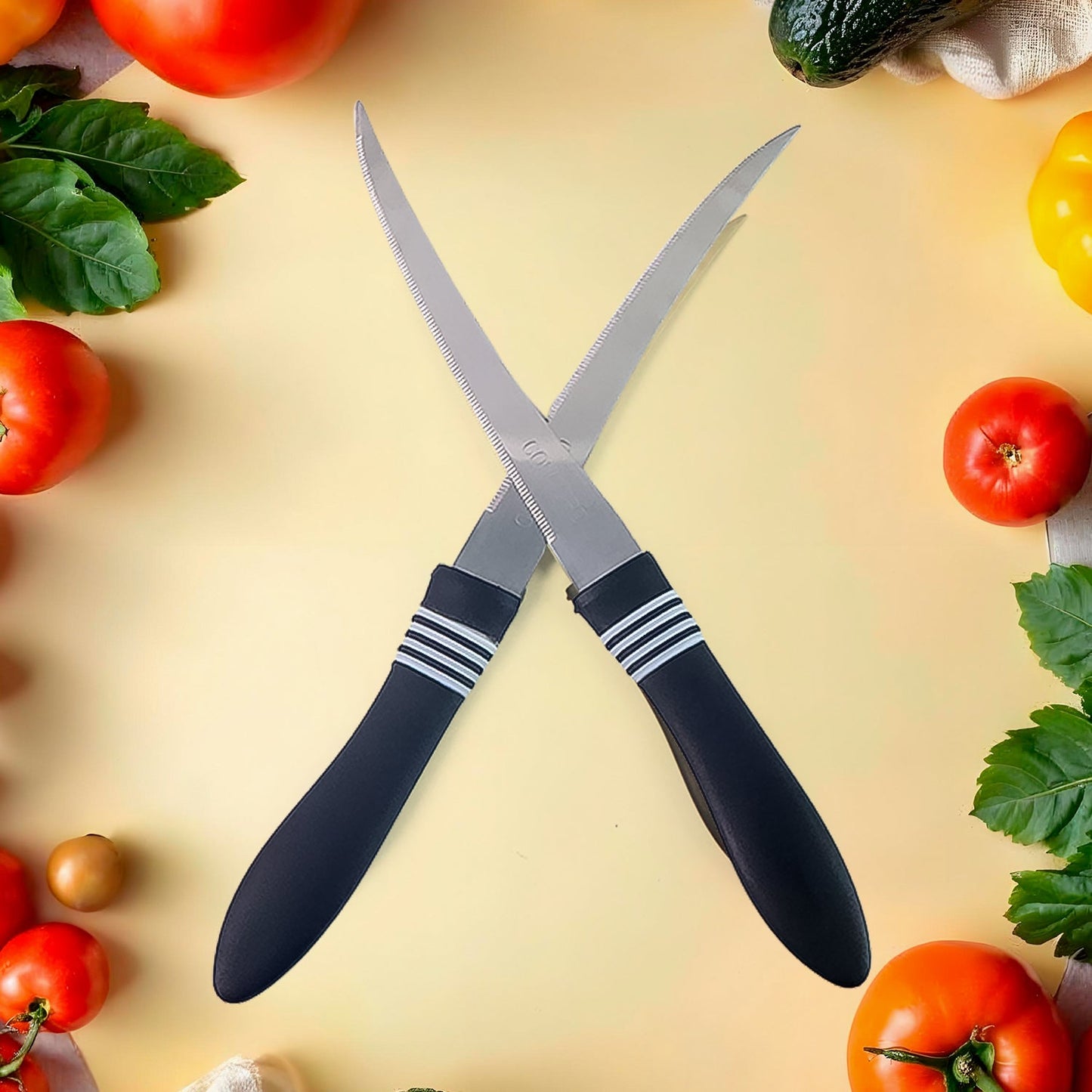 Premium Curved Serrated Stainless Steel Kitchen Knife Set (Mix Color & 2 Pc)