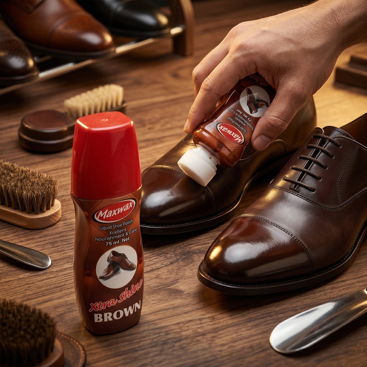 Maxwax Brown Liquid Shoe Polish (1 Pc, 75 ML)