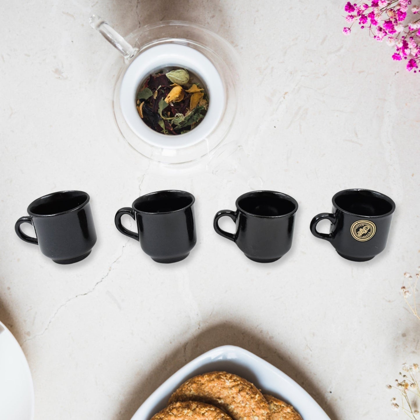 Pine Junction Ceramic Tea / cups / Mug Set With Pineapple Shape Serving Bowl (12 Pcs set)