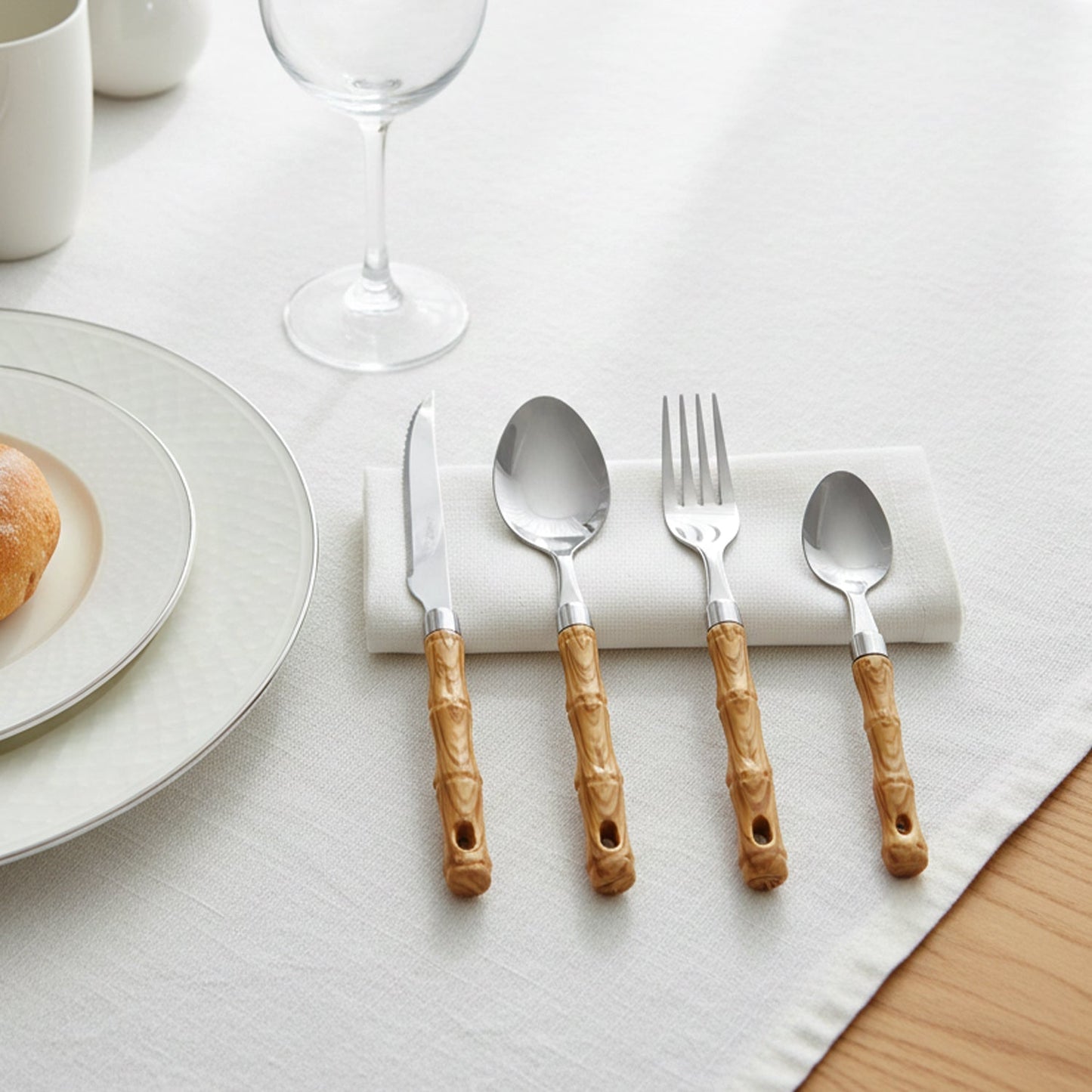 Stainless Steel Cutlery Set with Wooden Finish Handle (24 Pc Set)