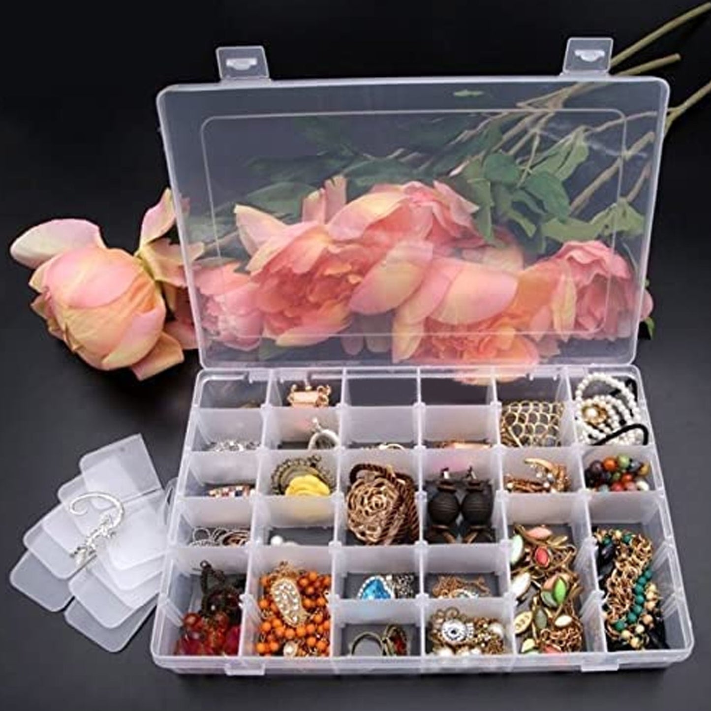 36 Grids Clear Plastic Organizer Box with Adjustable Compartment Dividers, Jewellery Storage Organizer Collection Box (1 pc )