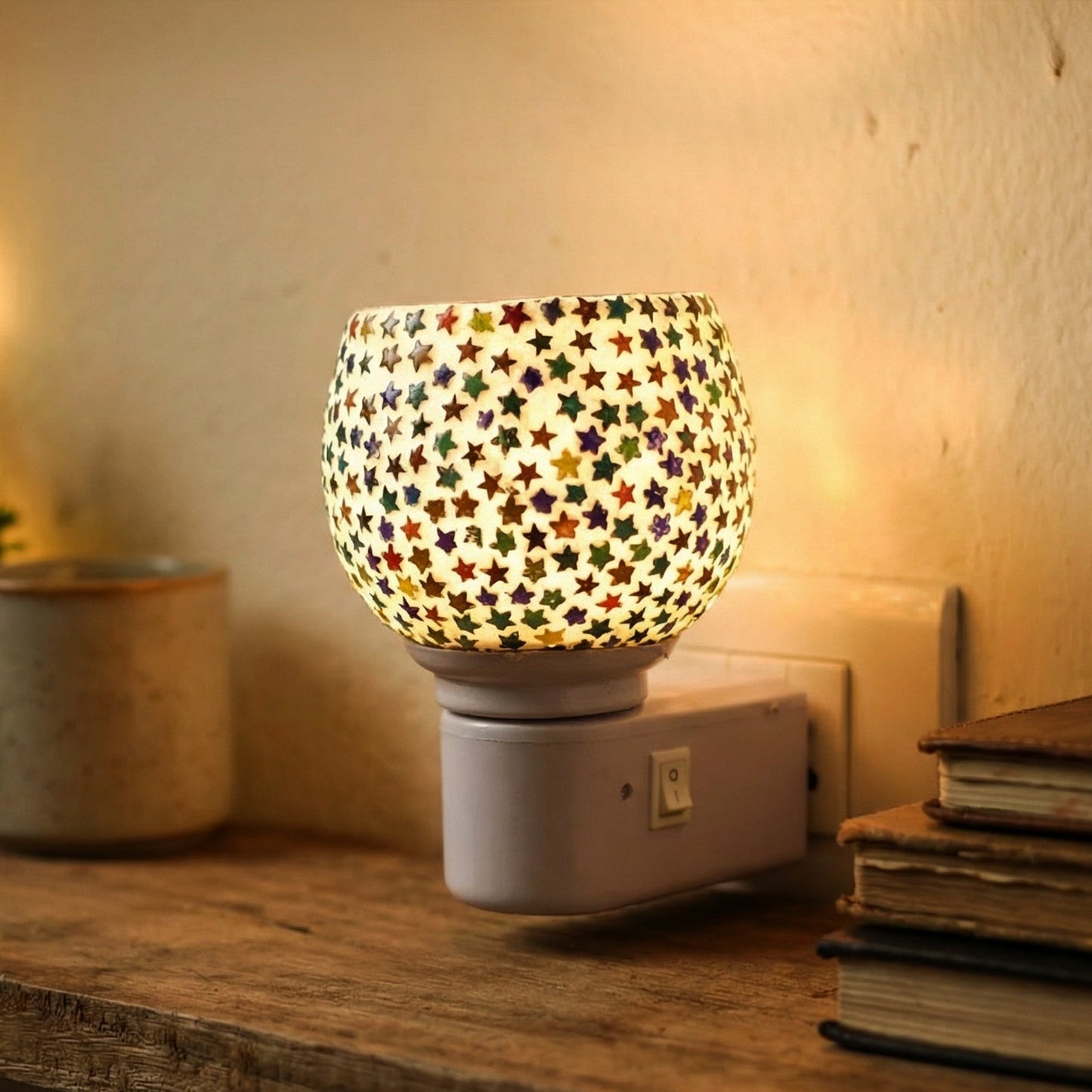 Decorative Star Pattern Mosaic Glass Plug-In Night Lamp (1 Pc)