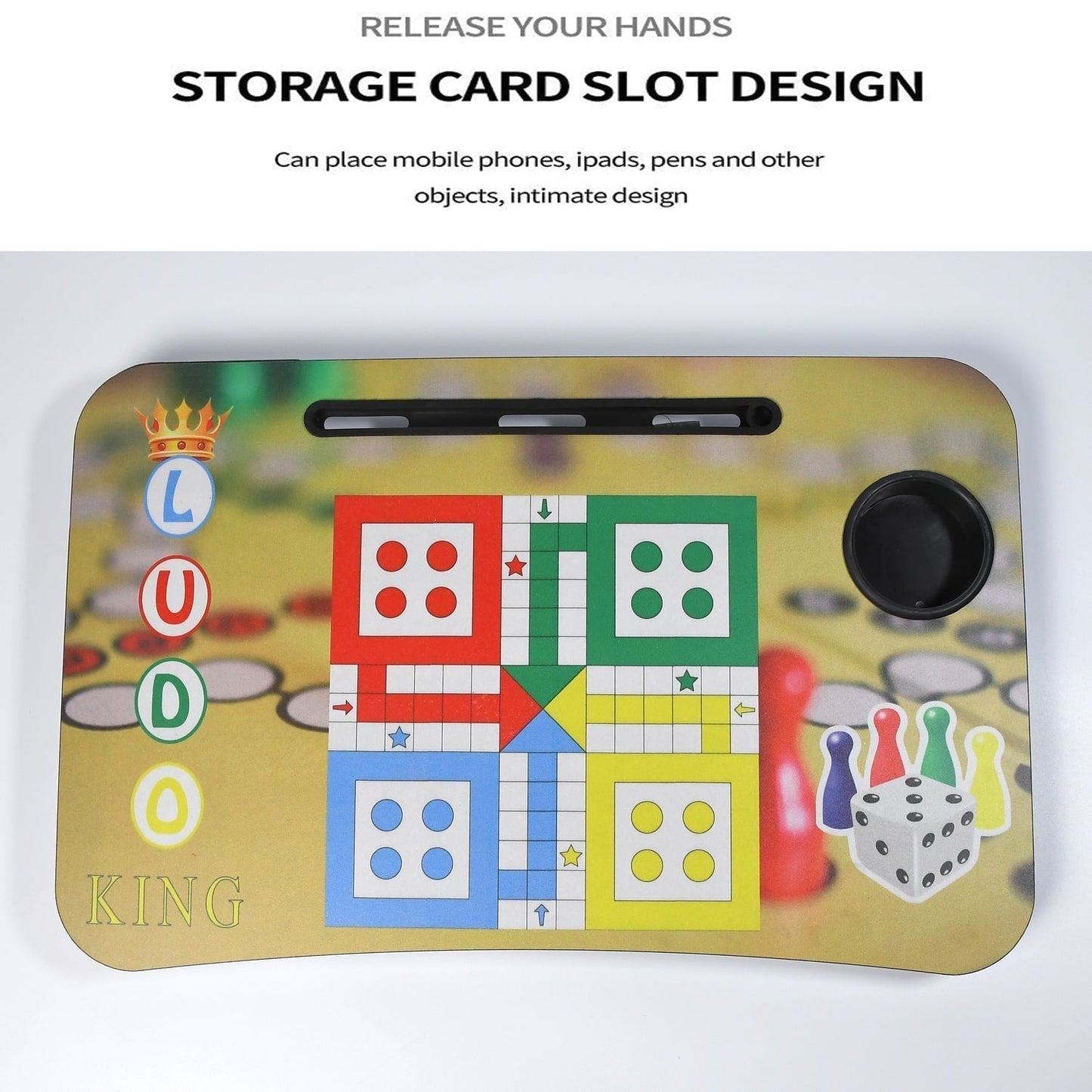 Ludo Design Foldable Study & Laptop Table for Children with Tablet Slot & Cup Holder