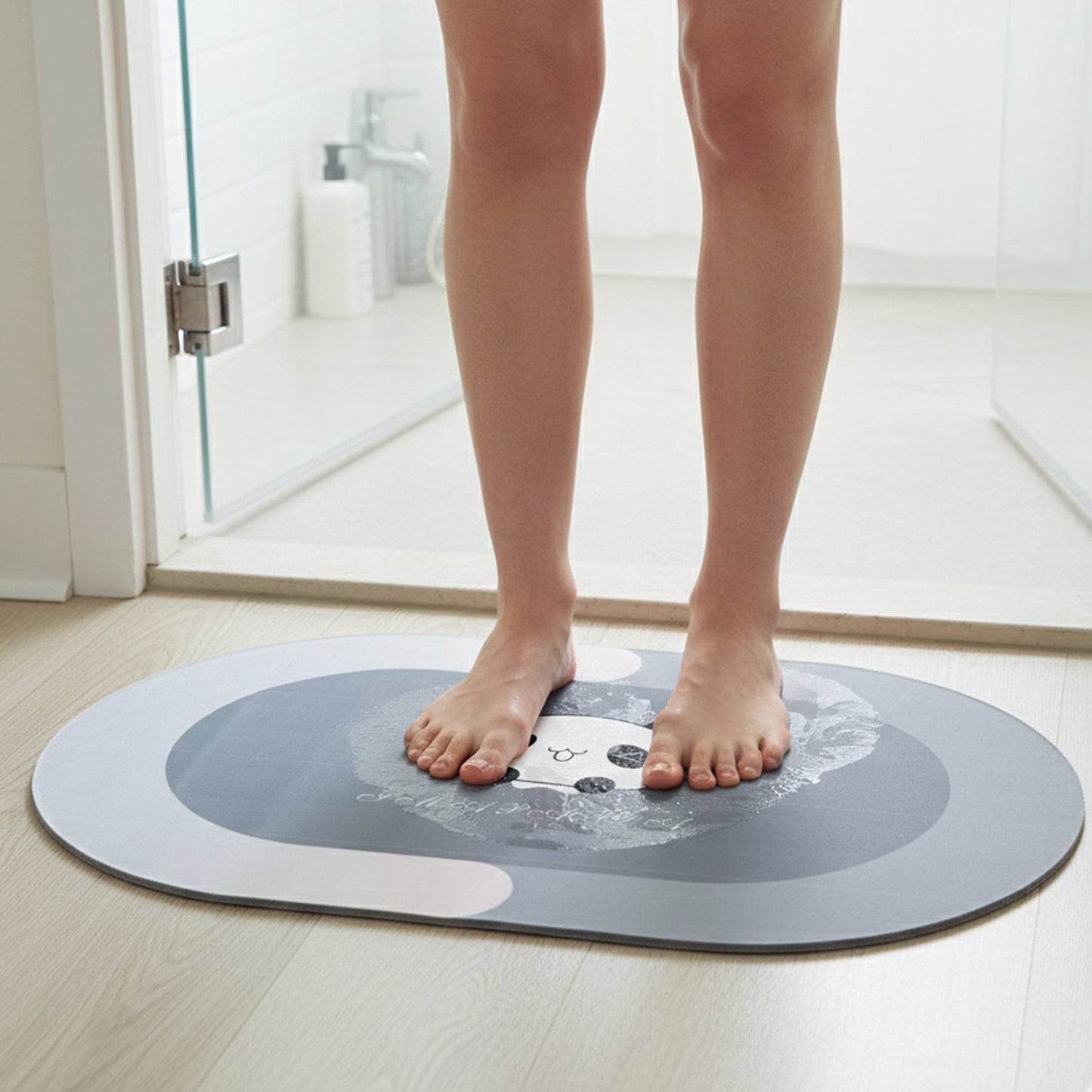 Anti-Slip Cartoon Panda Printed Bathroom Floor Mat (1 Pc, 89 x 59 Cm)