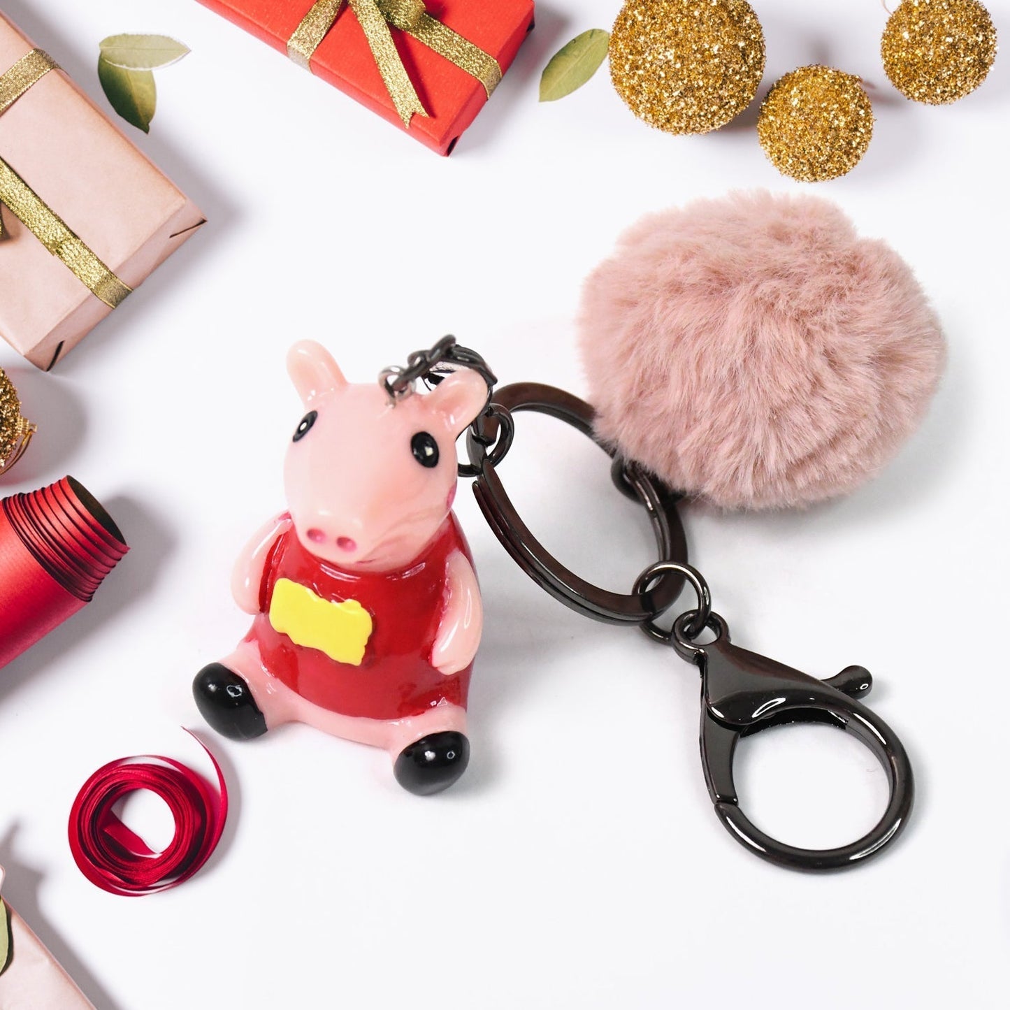 Cute Cartoon Keychain with Fluffy Pom (1 Pc / Mix Design)