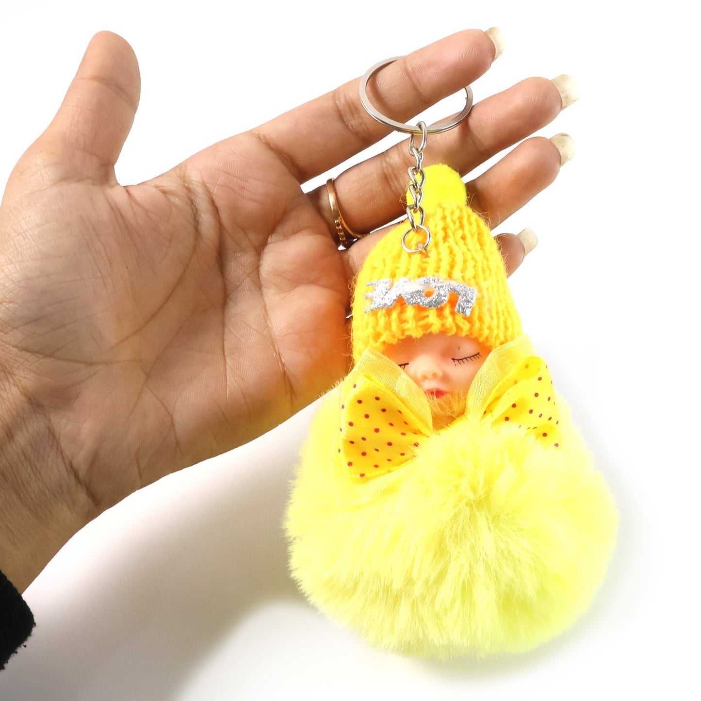 Cute Doll Plush Keychain with Soft Fur Ball (1 Pc)
