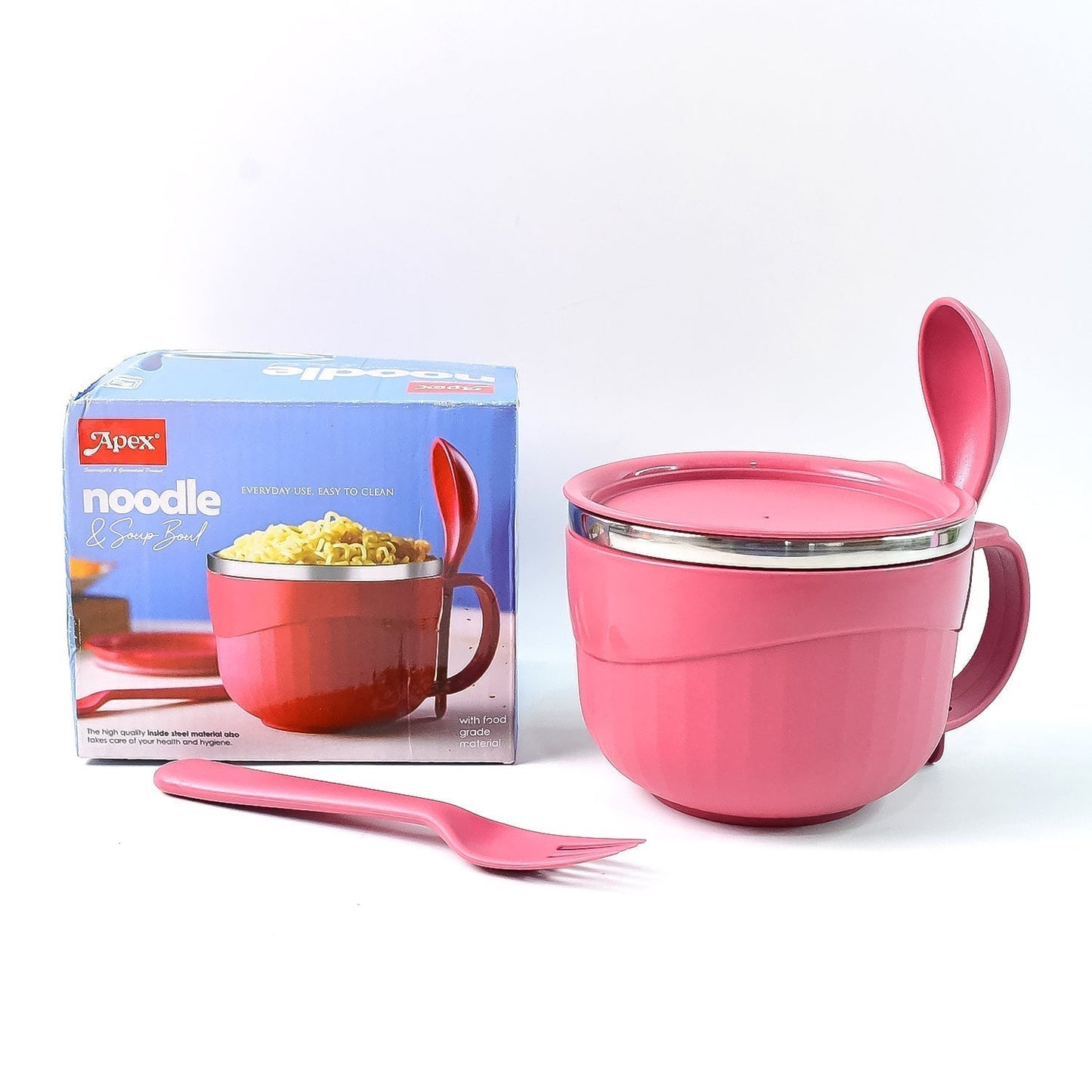 Apex Premium 700 ML Multipurpose Noodle Bowl with Handle, Lid and Fork
