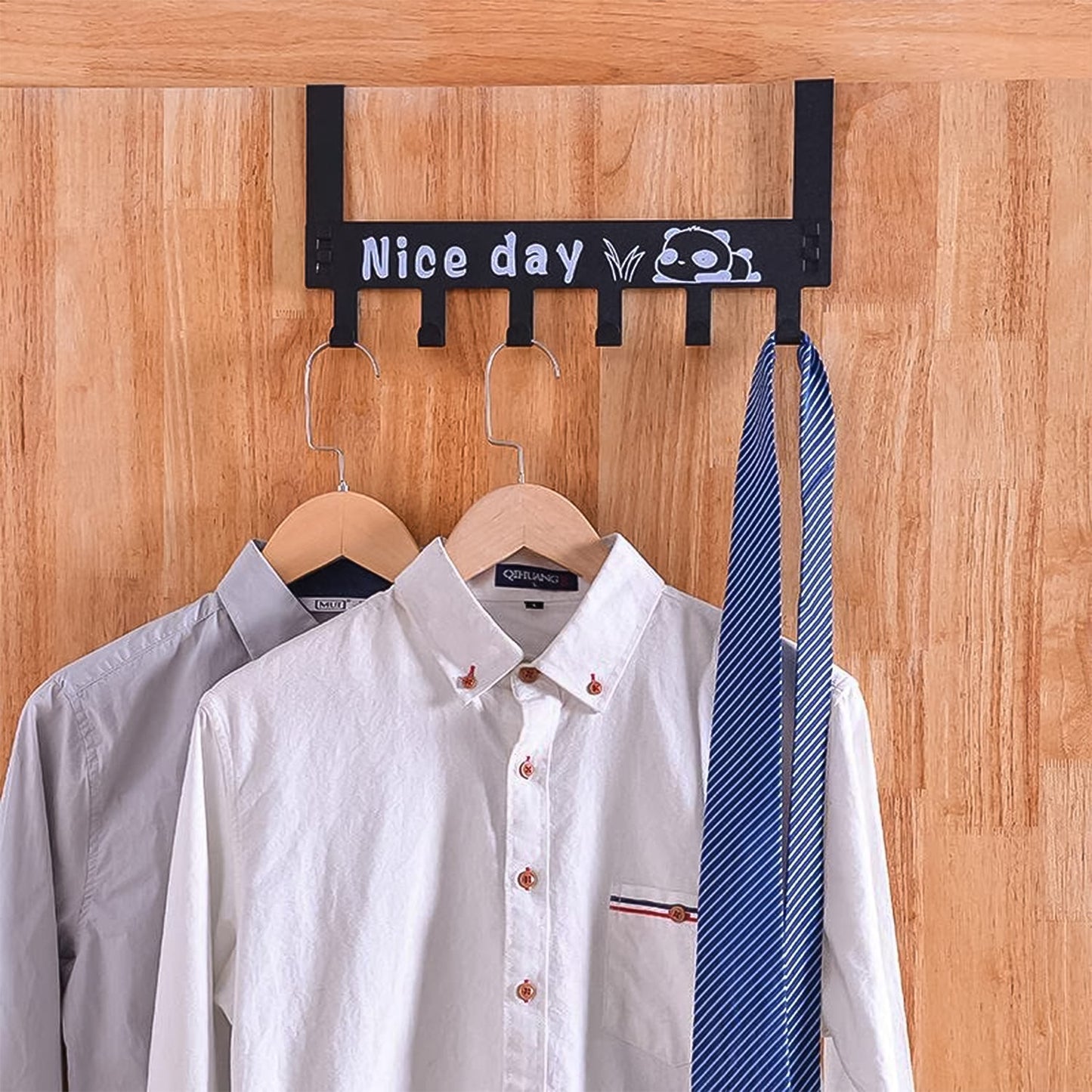 Heavy-Duty Carbon Steel Door Hook Hanger Rack (2 pc / 6 Hook / Black)