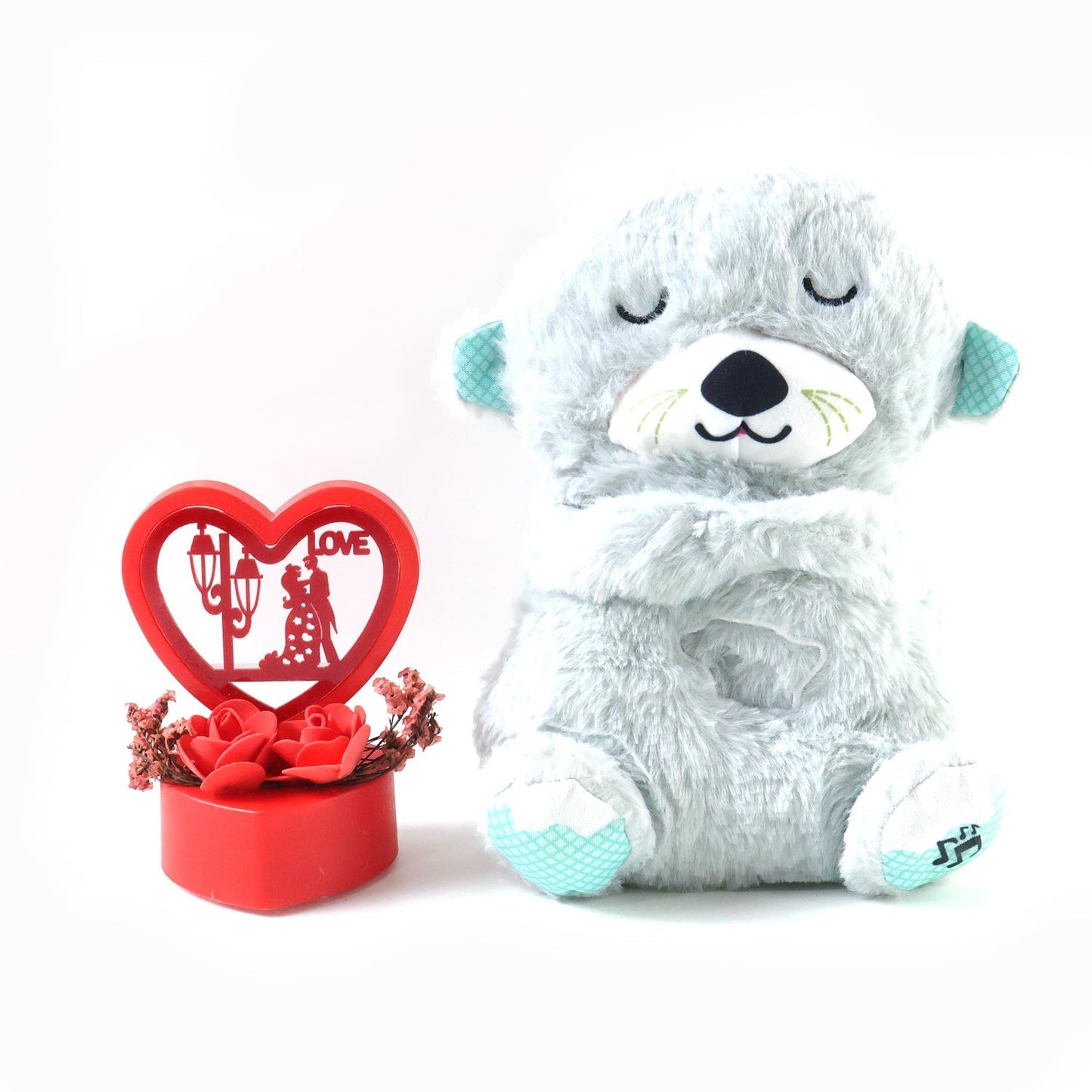 Soft Plush Teddy Bear with Heart-Shaped Love Showpiece Gift Set (2 Pc Set)