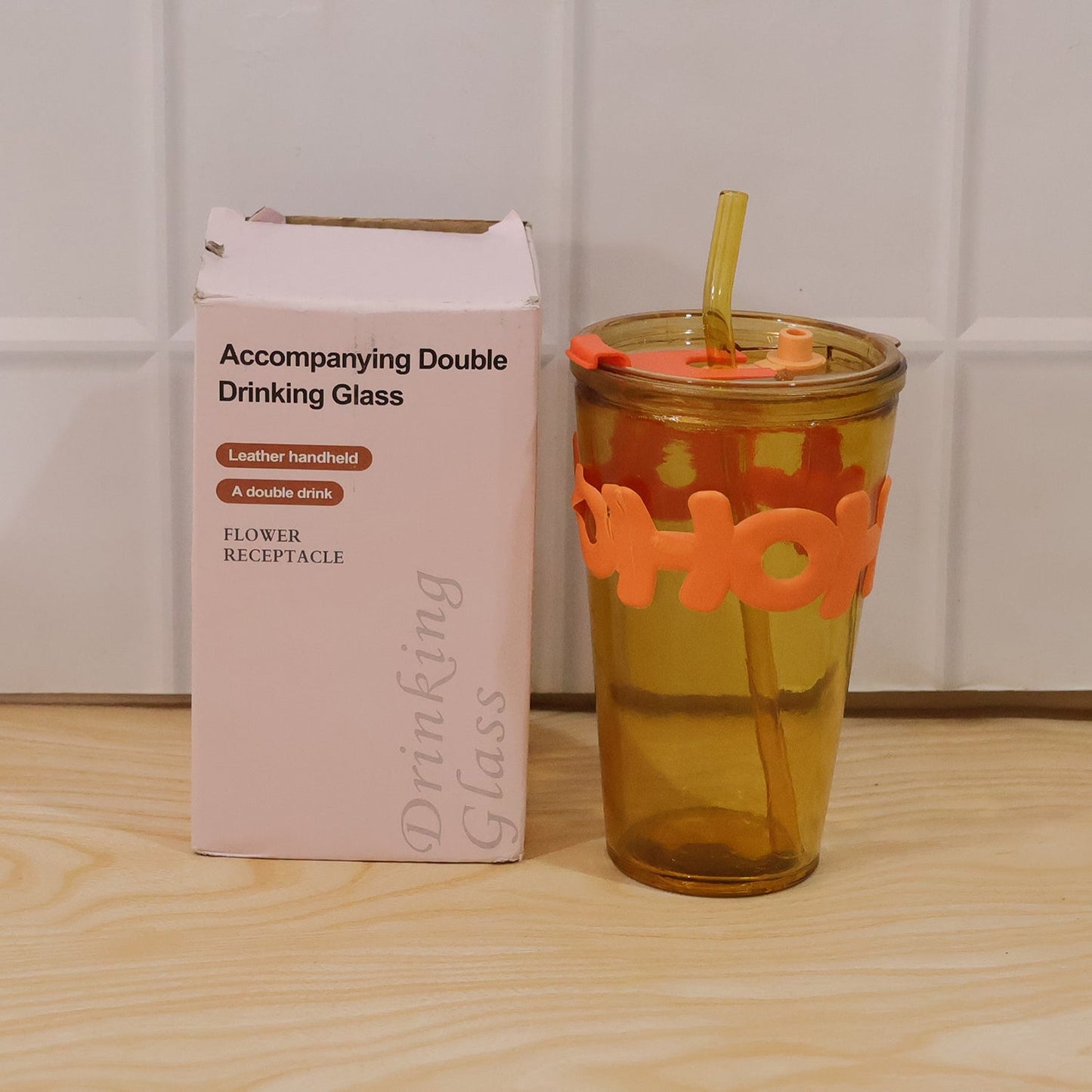 Transparent Glass Tumbler with Lid and Straw (450 ML)