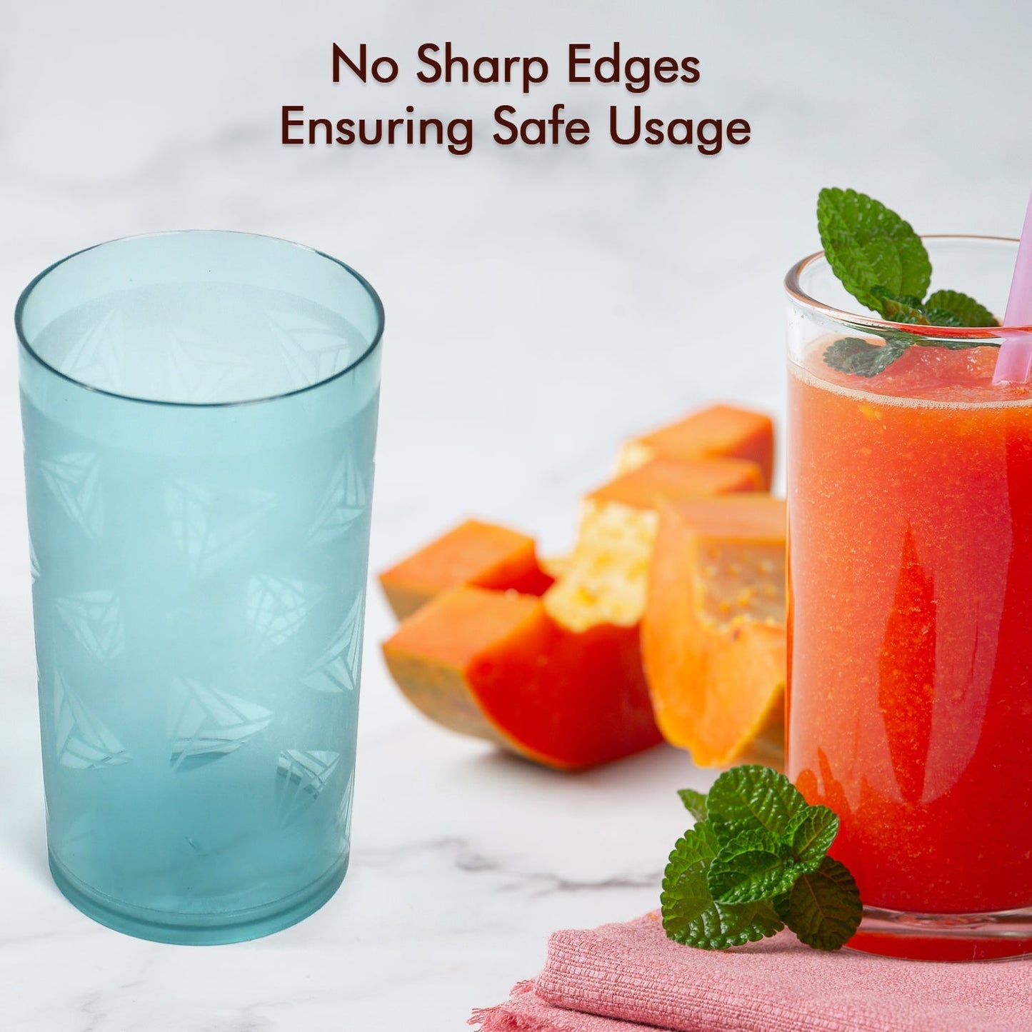 Round Plastic Water Glass Juice Beer Wine Plastic Unbreakable Transparent Glass Set ( 300ml 6pc )