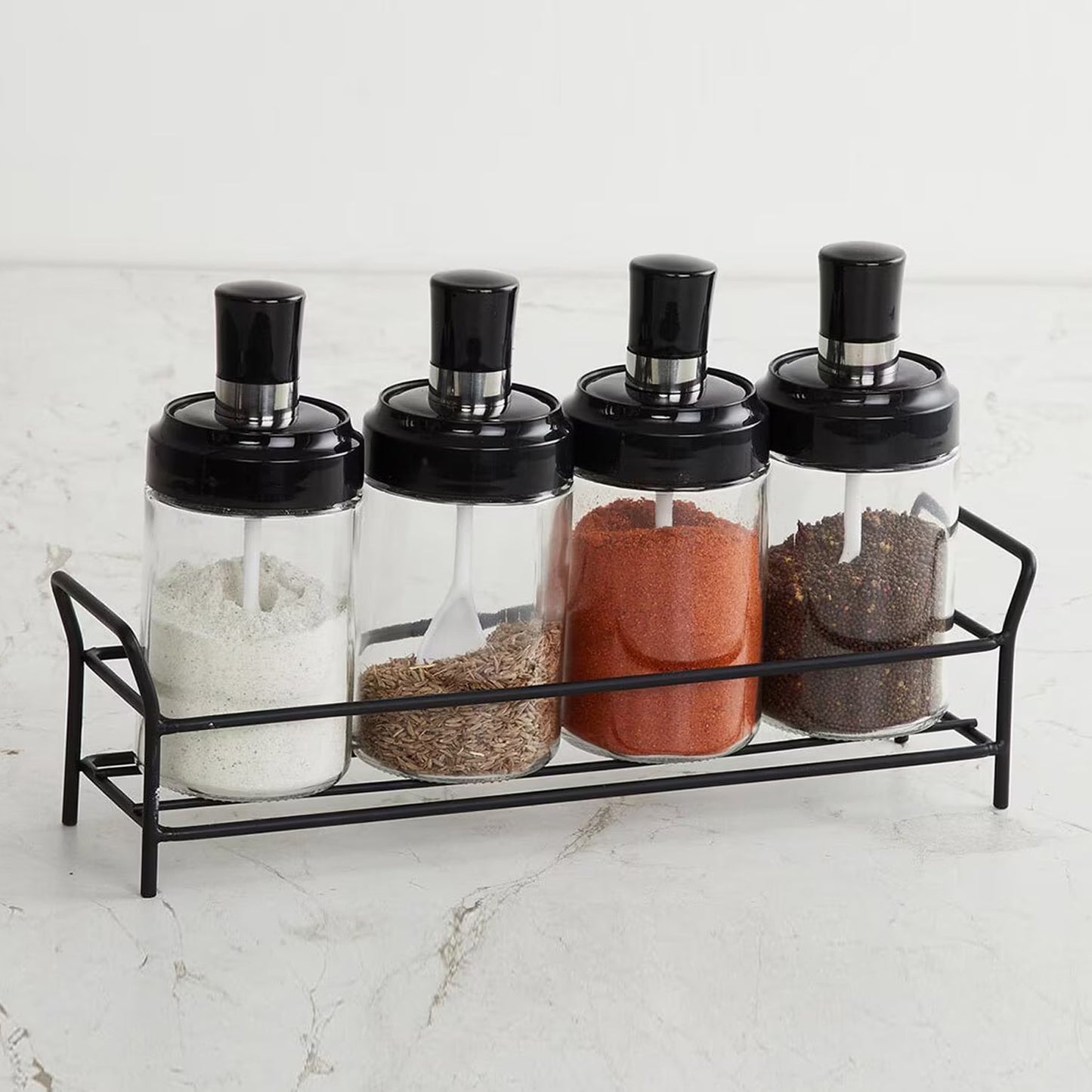Transparent Glass Oil Dispenser 500 ML Bottle Set of 2, Spice Jar 250 ML Set of 3, Oil Bottle for Kitchen, Oil & Vinegar Storage Glass Bottle, Glass Container for Spice, Masala (5 Pcs Set)