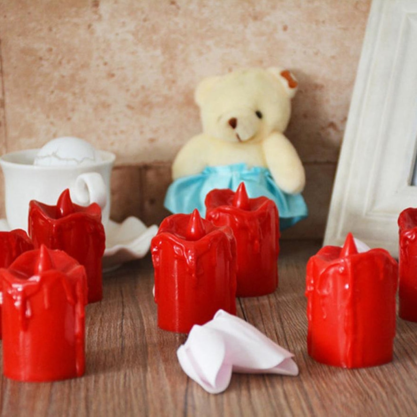 Set of 24 Multicolor Flameless Melted Design Candles for Decoration