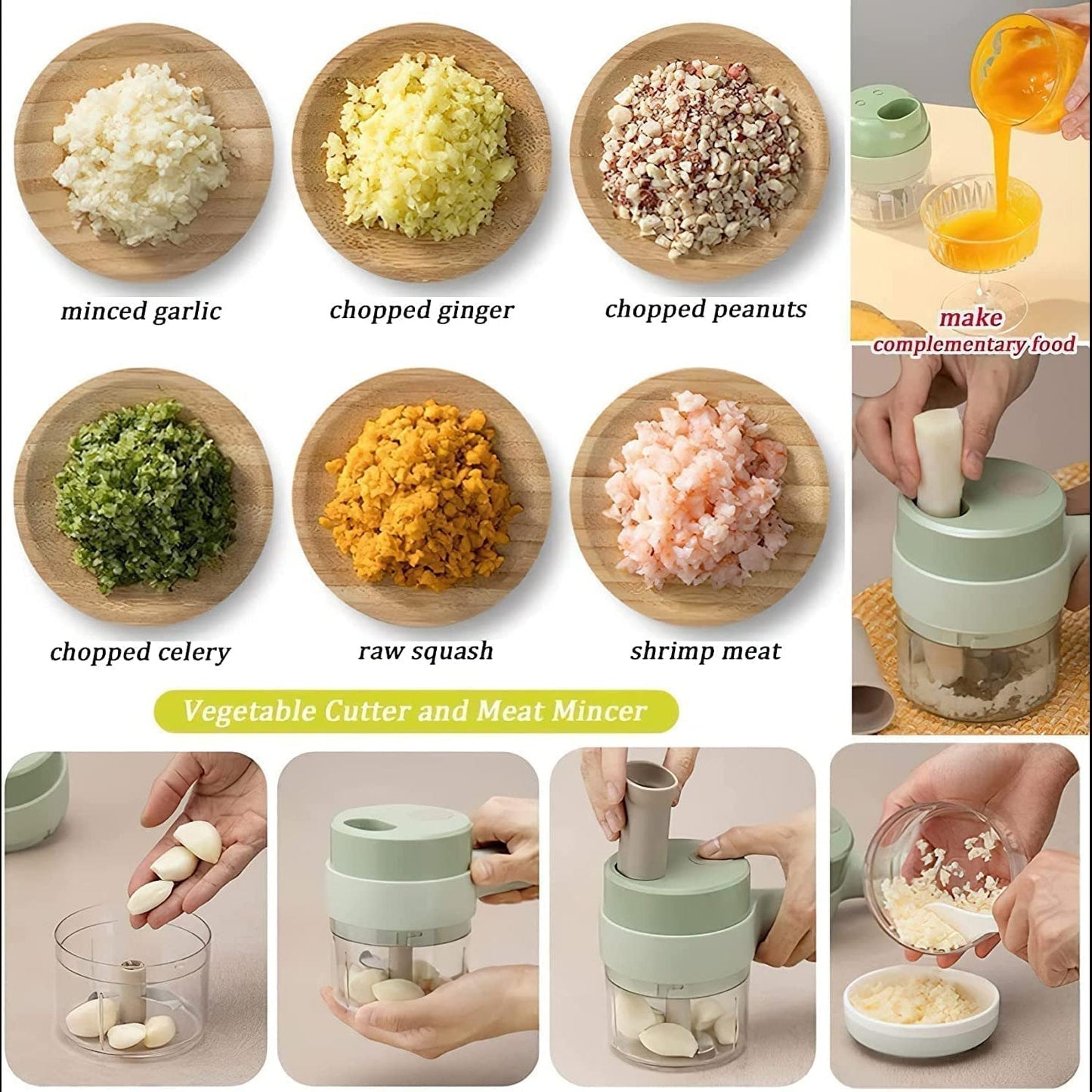 4 in 1 Electric Handheld Cooking Hammer Vegetable Cutter Set Electric Food Chopper Multifunction Vegetable Fruit Slicer