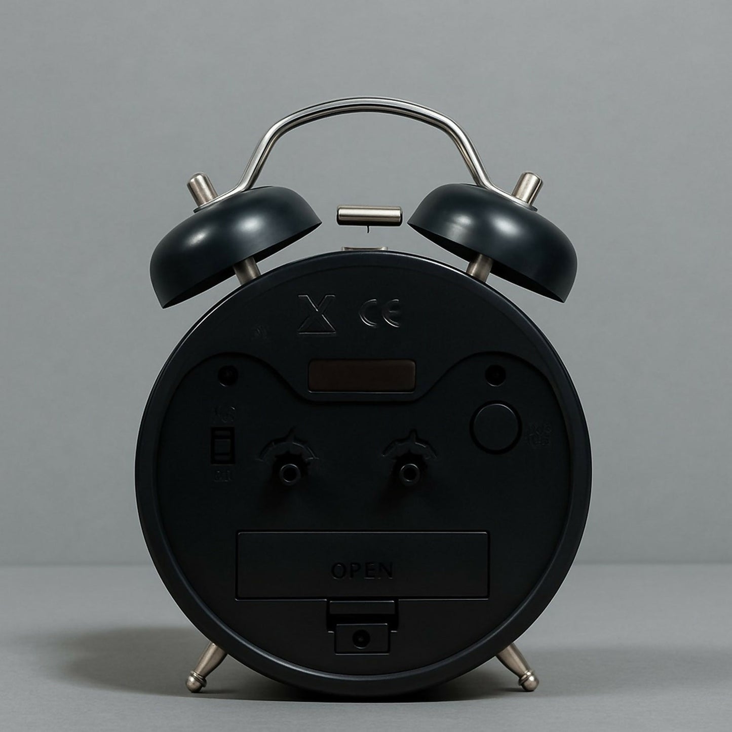 Black Twin Bell Alarm Clock – Loud Analog Desk Clock with Green Numbers