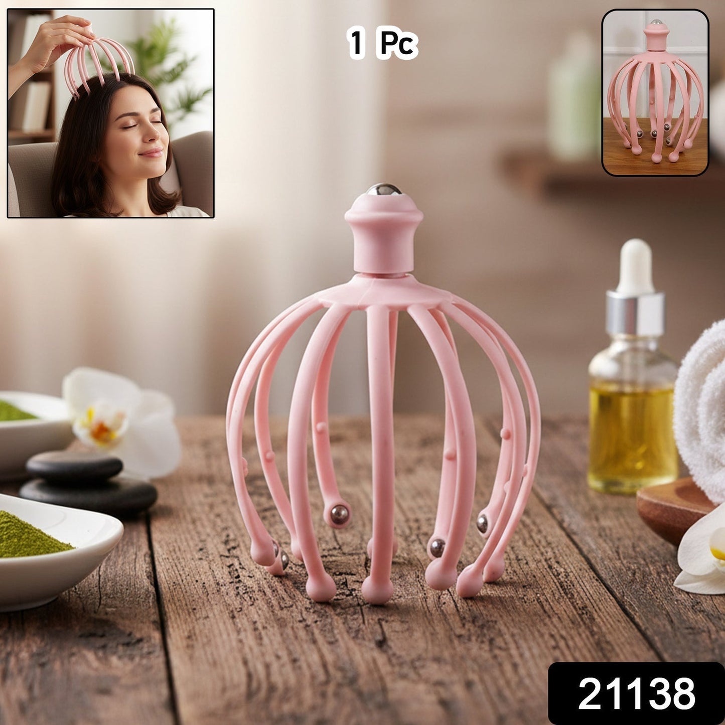 Manual Head Scalp Massager with Rolling Ball Tips (1 Pc)