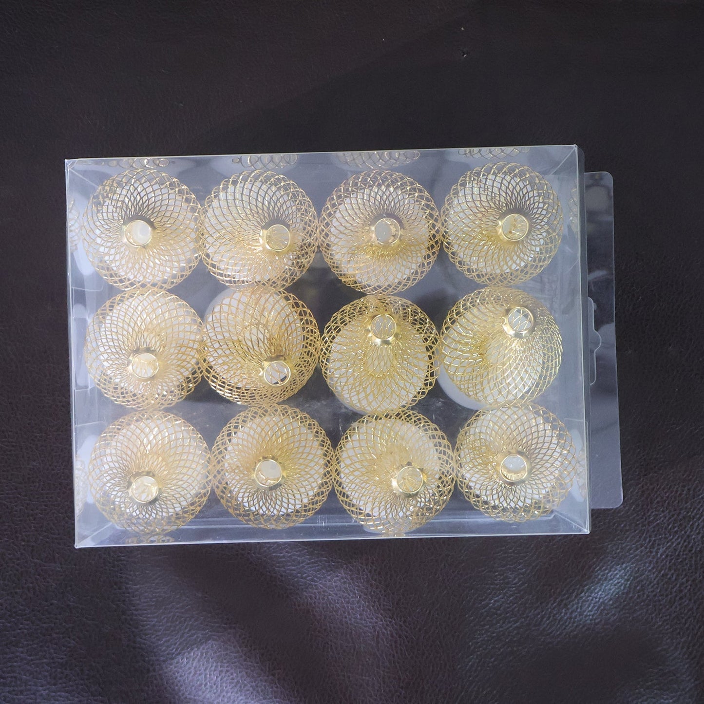 Set of 12 Decorative LED Flameless Candle Lights with Golden Net Cover