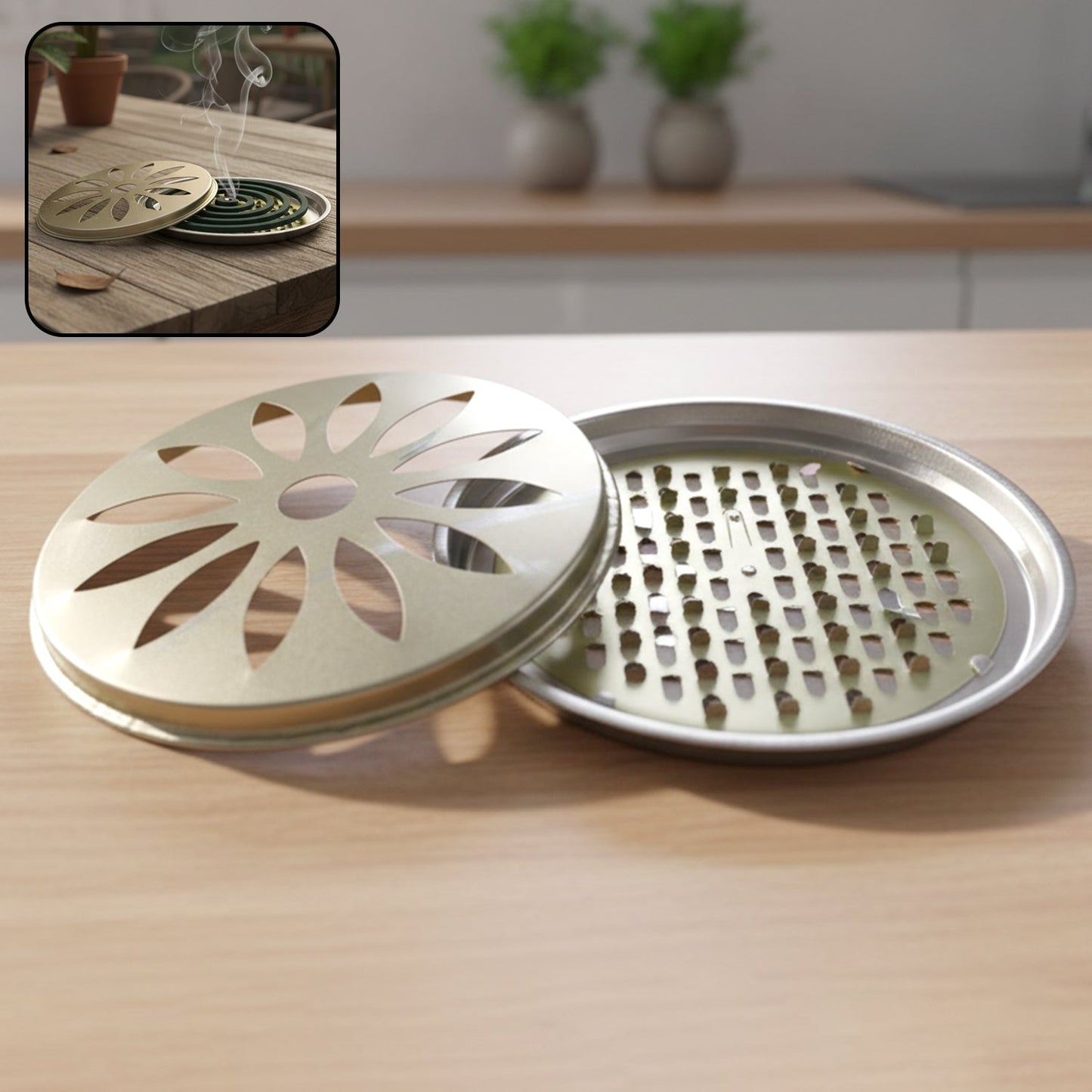 2 in 1 Metal Mosquito Coil Stand cum Incense Burner (15x15 Cm, 1 Pc)